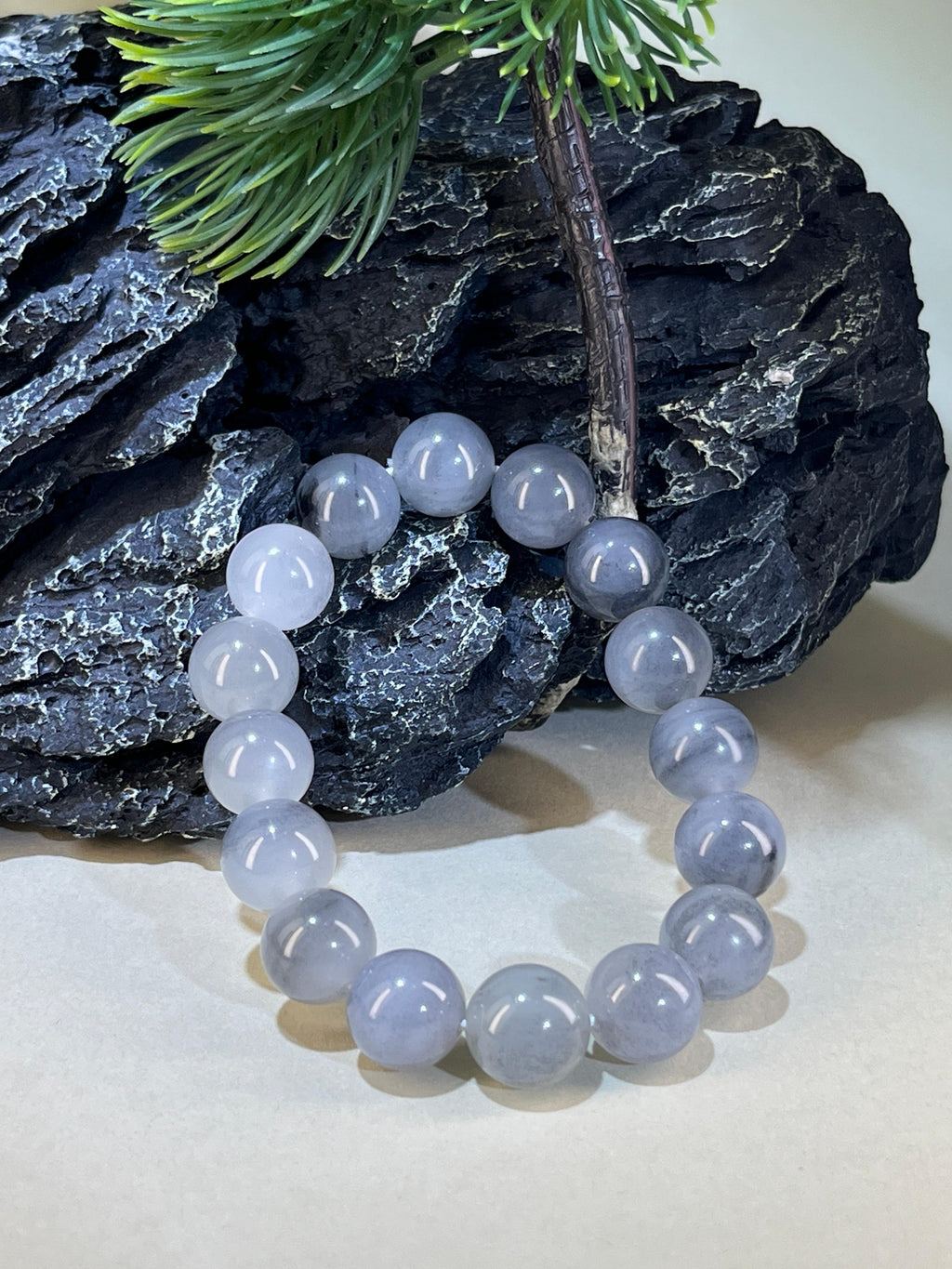 和田玉青花渐变圆形珠手串（12卡）（yc222816）