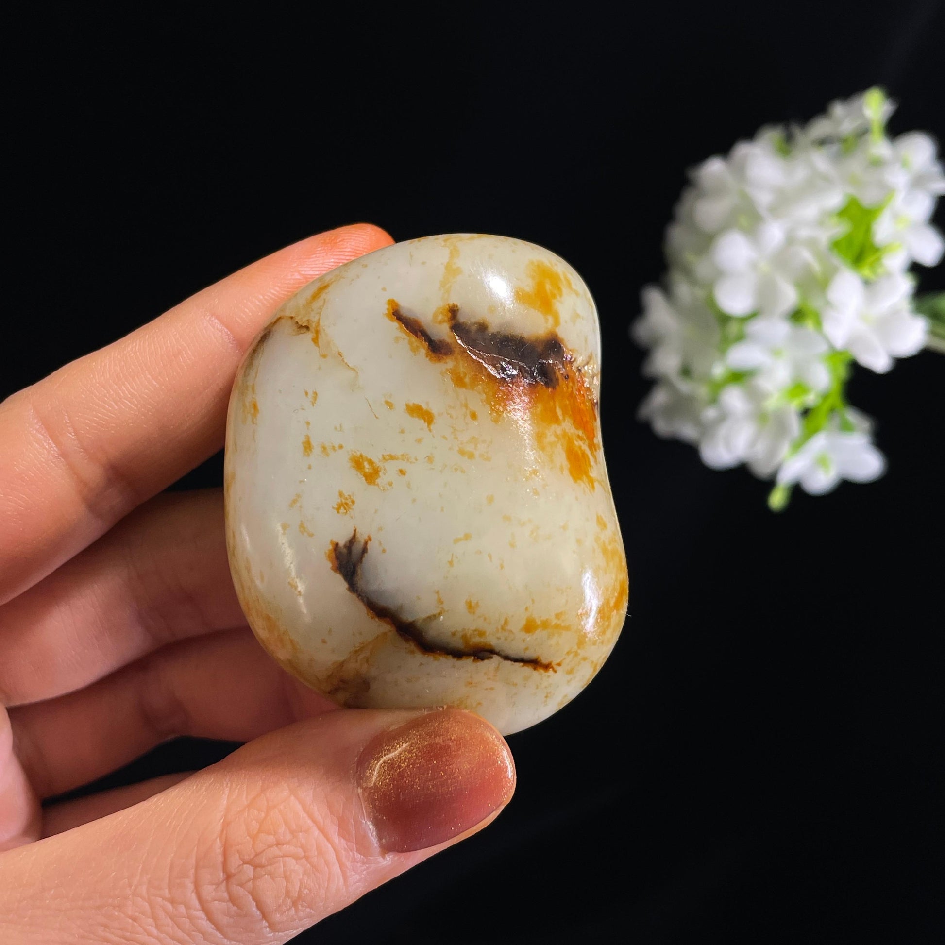 和田玉白玉“烟汀晚泊”红皮洒金皮籽料（yc375293）