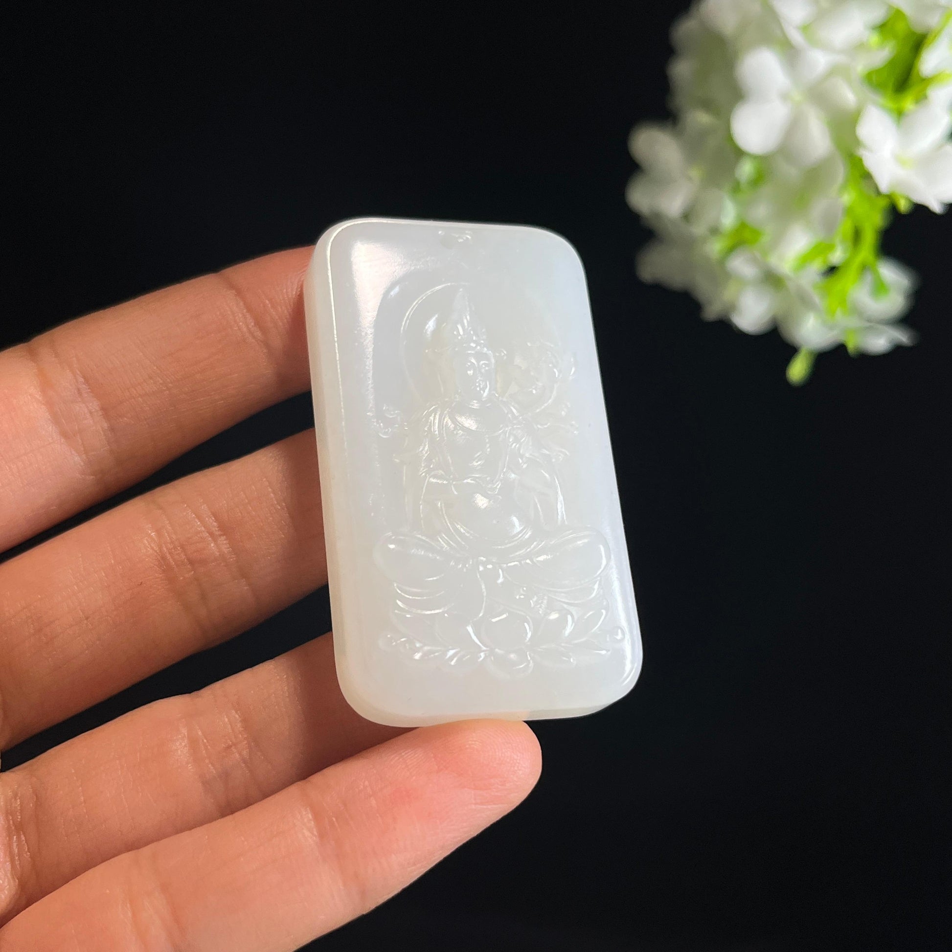 和田玉白玉“梵音袅袅”观音雕刻挂件（yc349464）