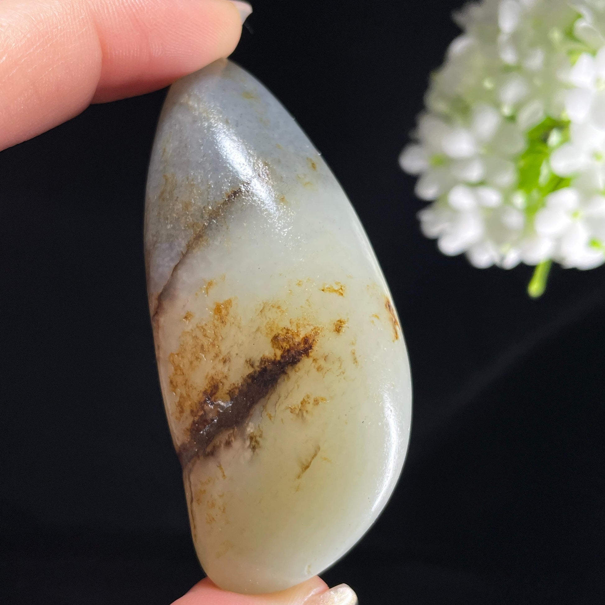 和田玉青花“江雾凝月”黑皮秋梨皮籽料（yc394234）