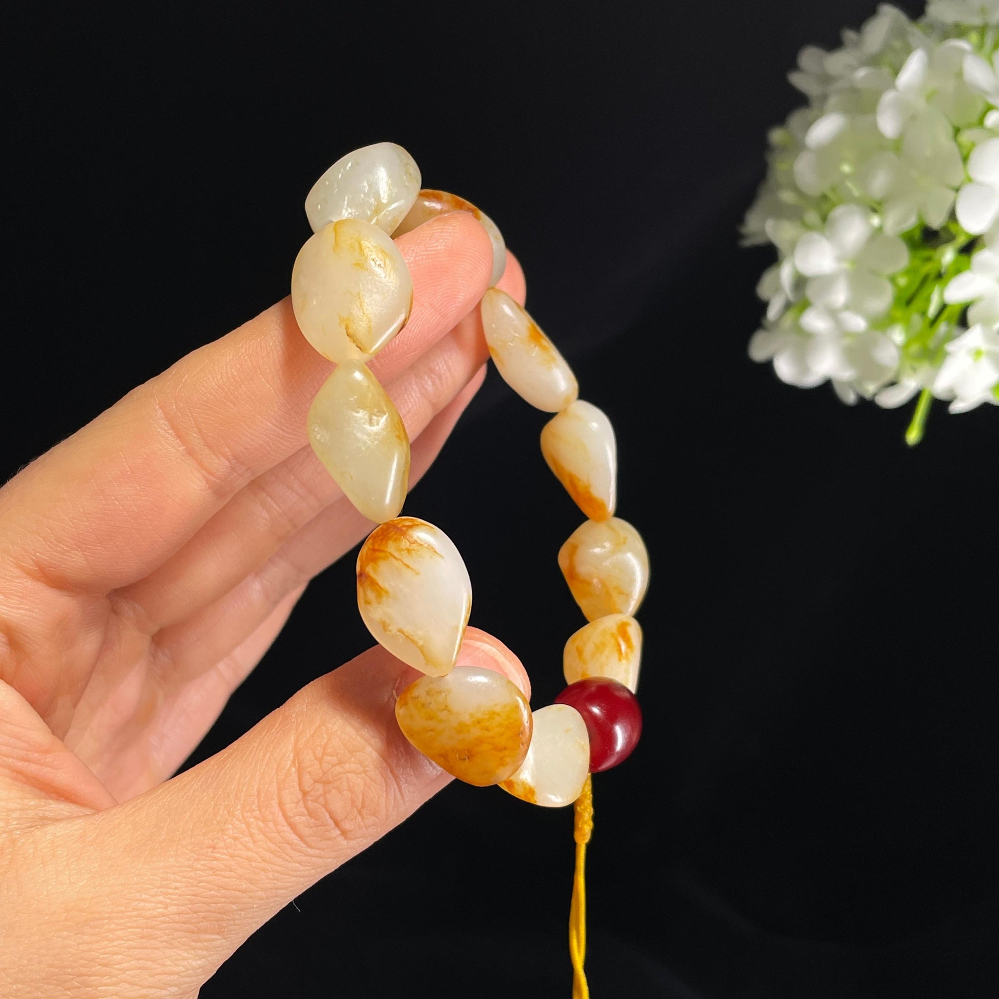 和田玉白玉青白玉洒金皮红皮白肉原籽手串（yc355770）