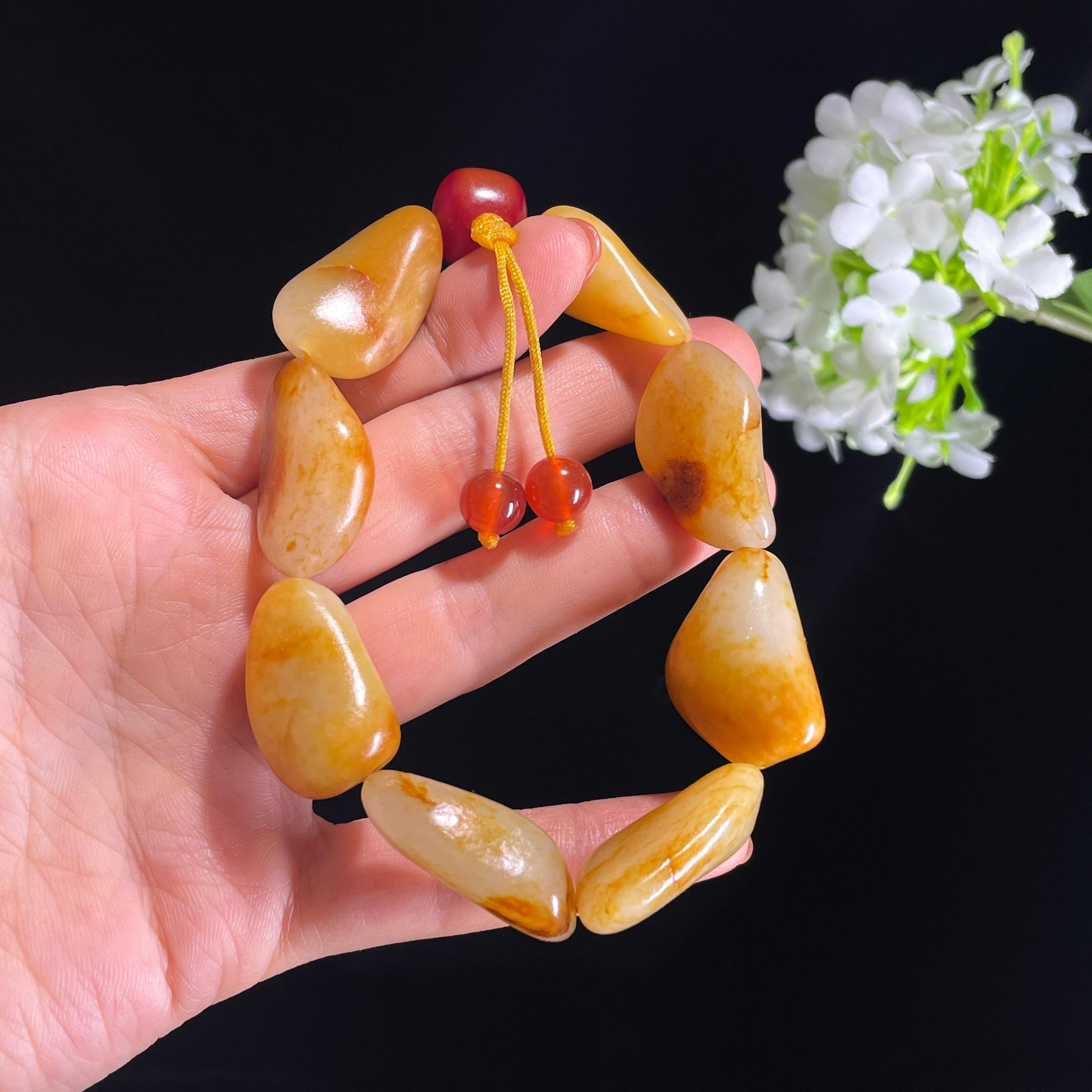 和田玉白玉红皮洒金皮精品原籽手串（yc410682）