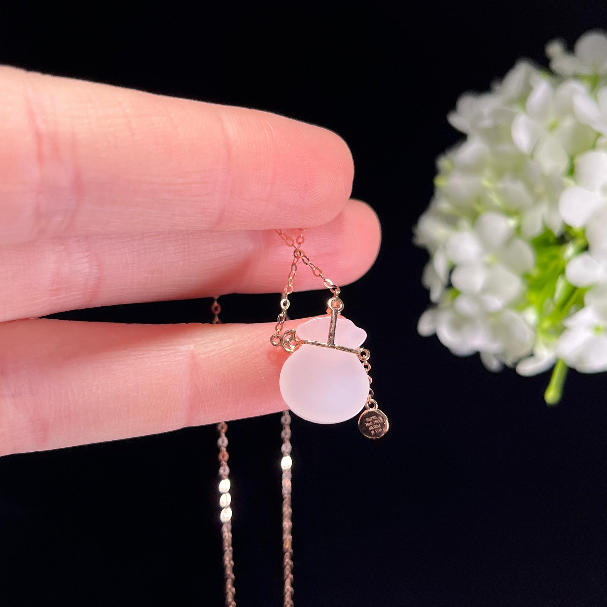 新疆天然和田玉羊脂白玉18K金镶玉福袋（yc351498）