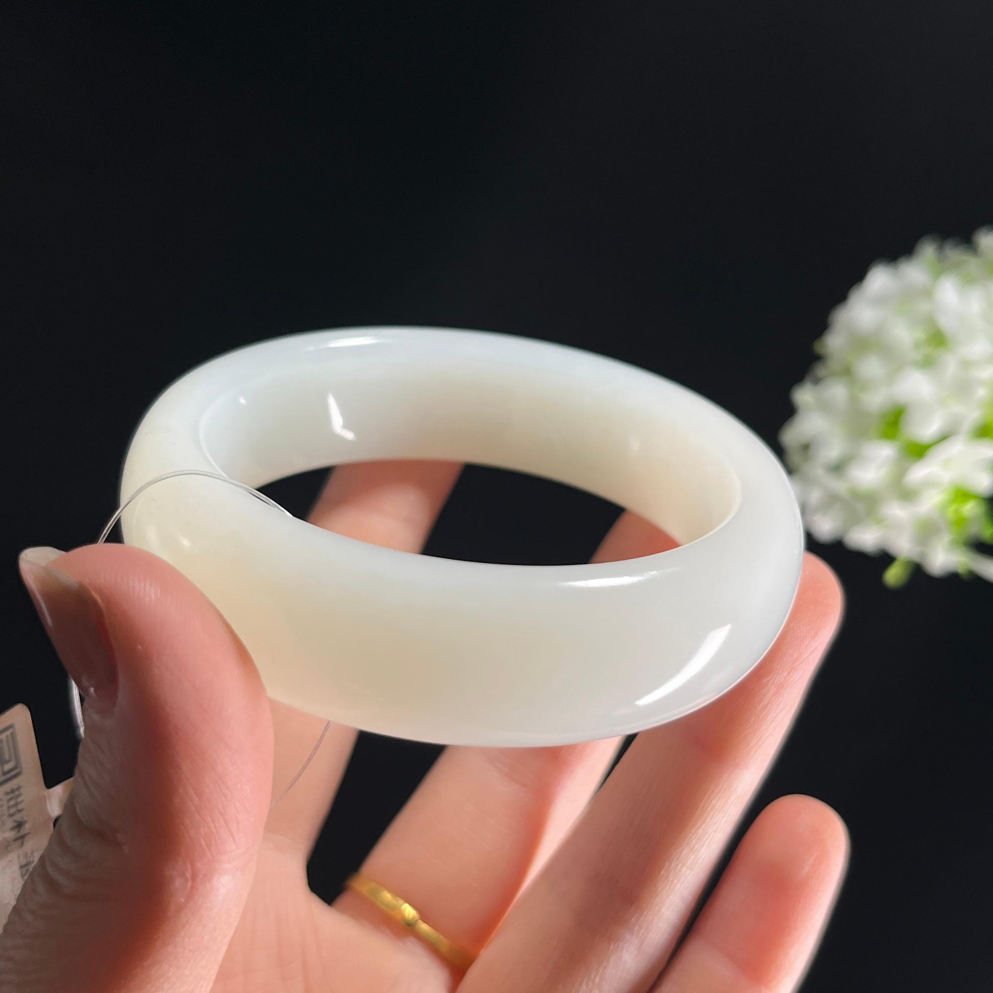 新疆天然和田玉“玉露素环”白玉手镯（卡57）（yc284944）