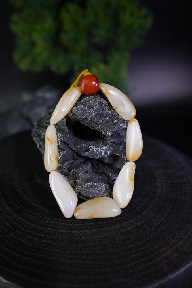 新疆和田玉白玉洒金皮籽料手串（原籽无修）（yc229751）