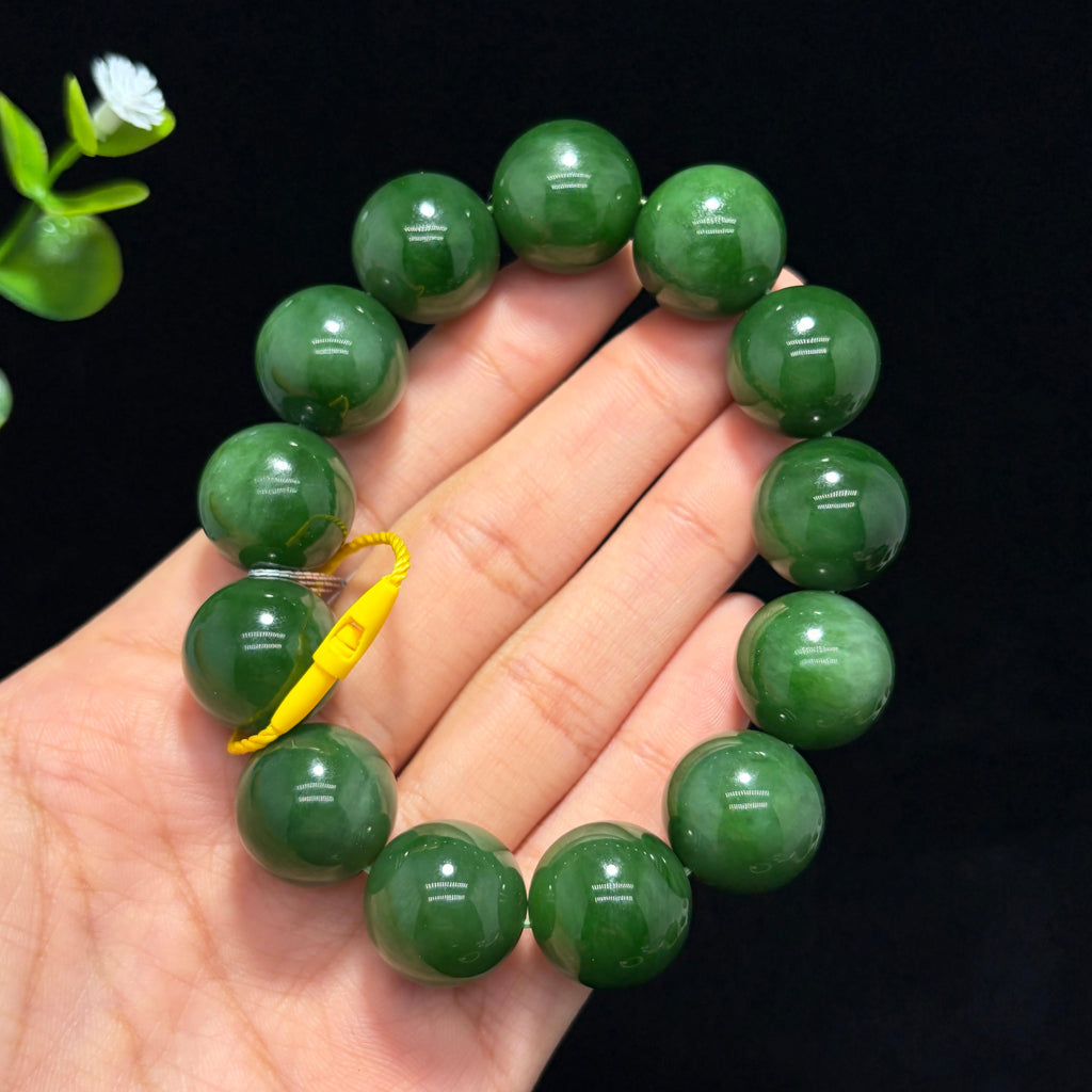 精品和田碧玉菠菜绿手串（yc780165）