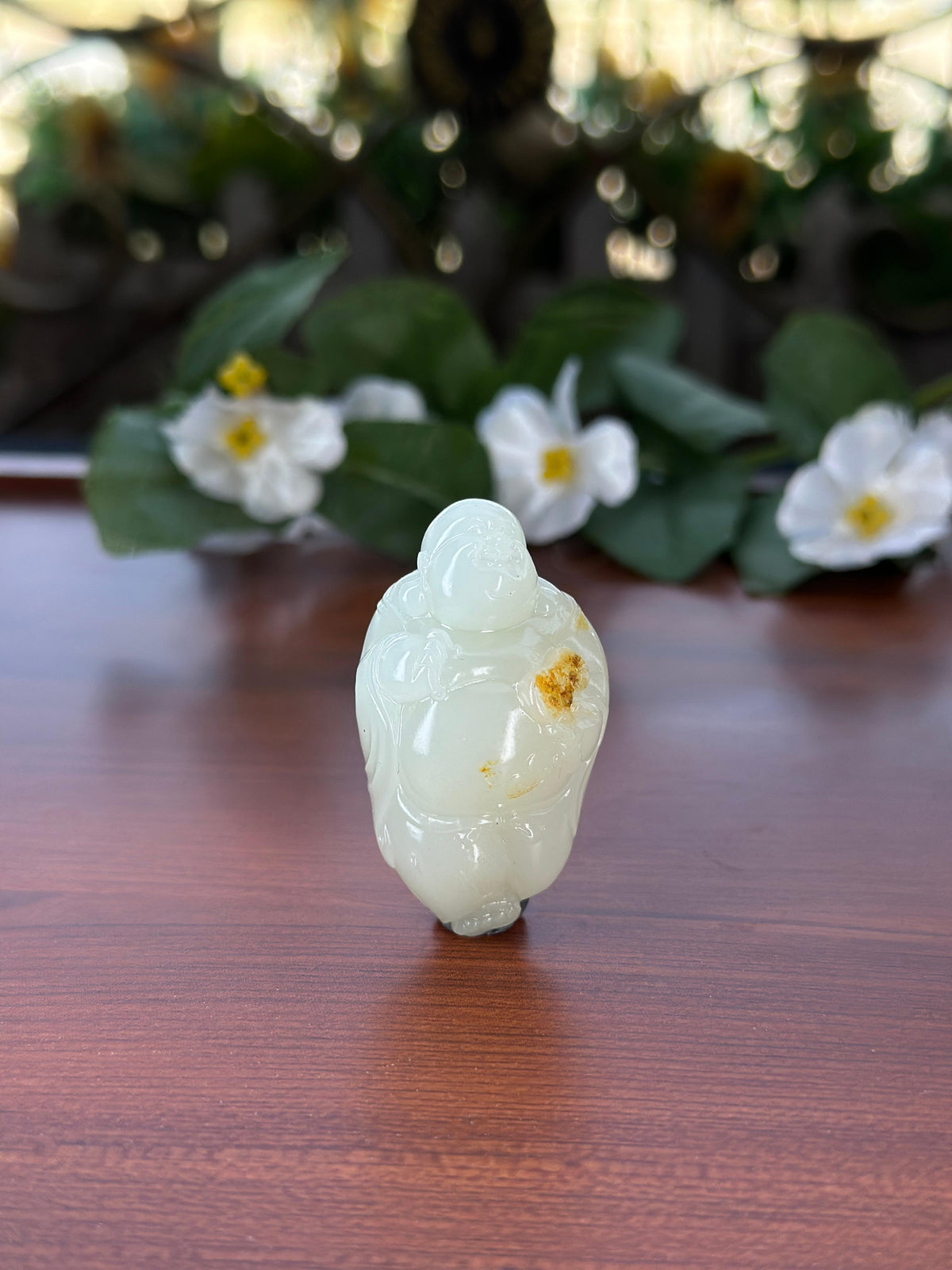 新疆和田玉白玉洒金皮籽料弥勒佛挂件（yc706460）