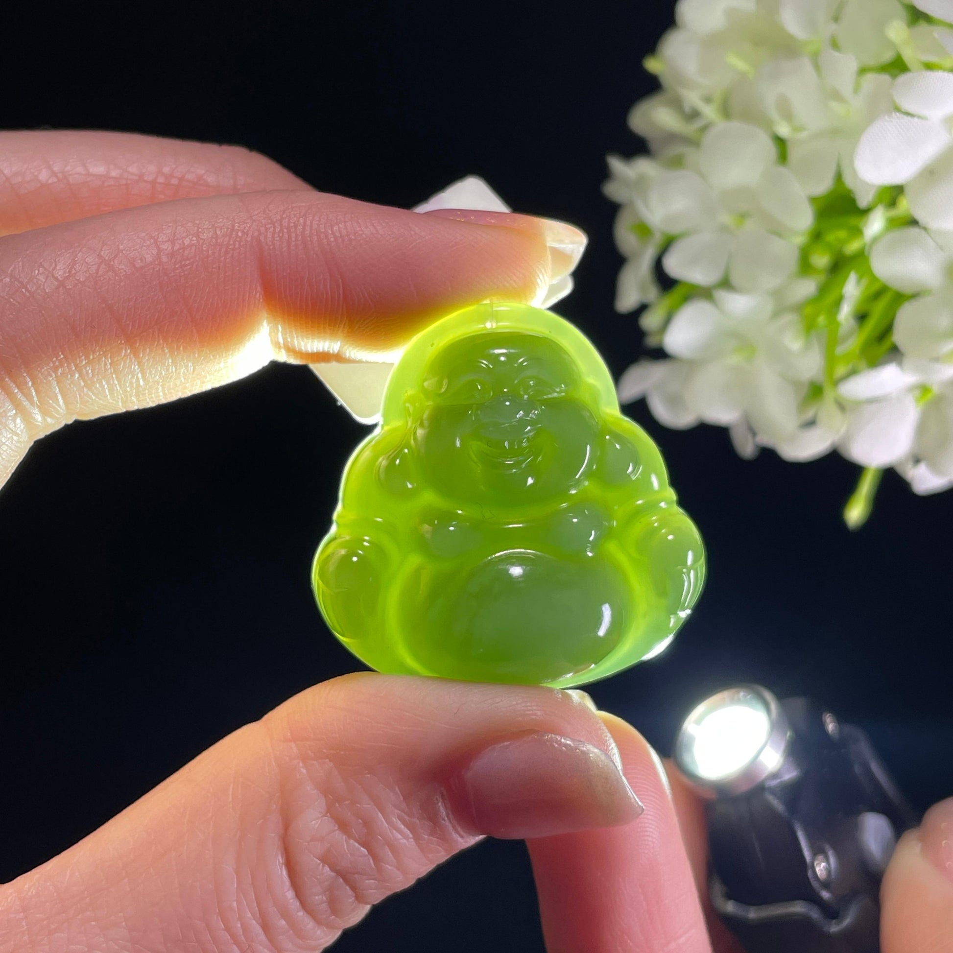 新疆天然和田玉碧玉弥勒佛雕刻挂件（yc342080）