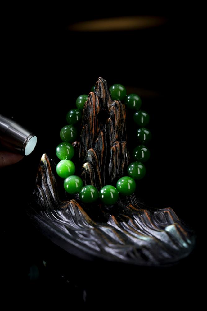 和田玉碧玉圆珠手串（卡13）（yc253307）