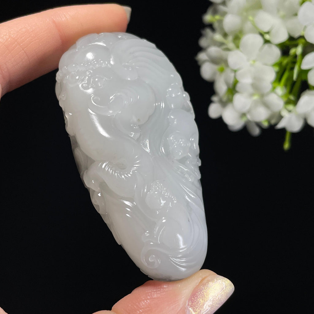 和田玉青花籽料“出侯入相”象、猴雕刻手把件（yc326479）