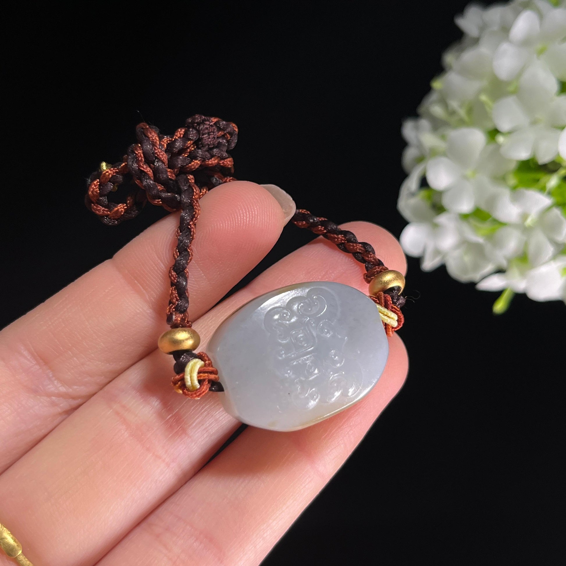 和田玉青花料“饕纹玉佩”籽料雕刻挂件（yc284646）