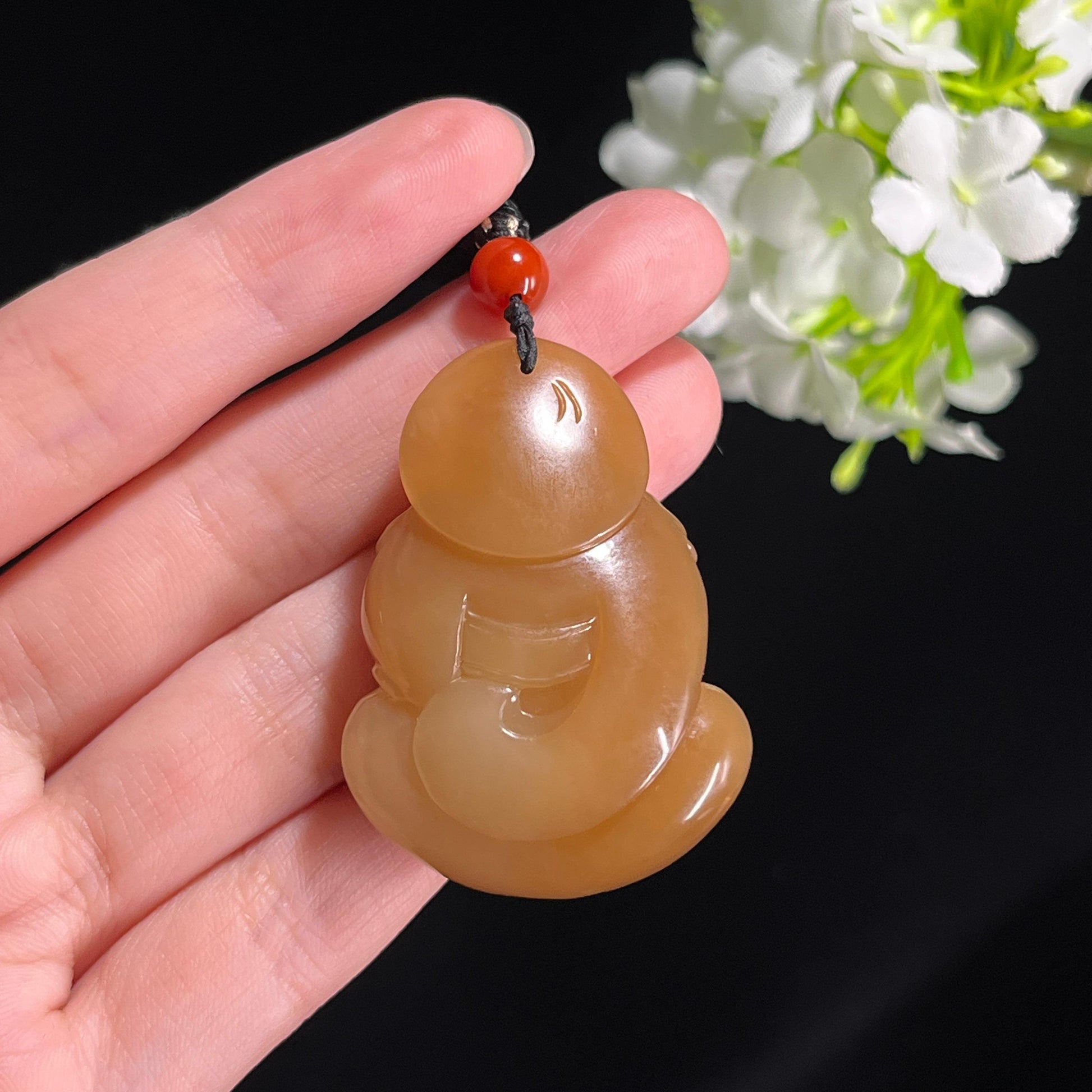 和田玉且末糖“知足常乐”弥勒佛挂件（yc296574）