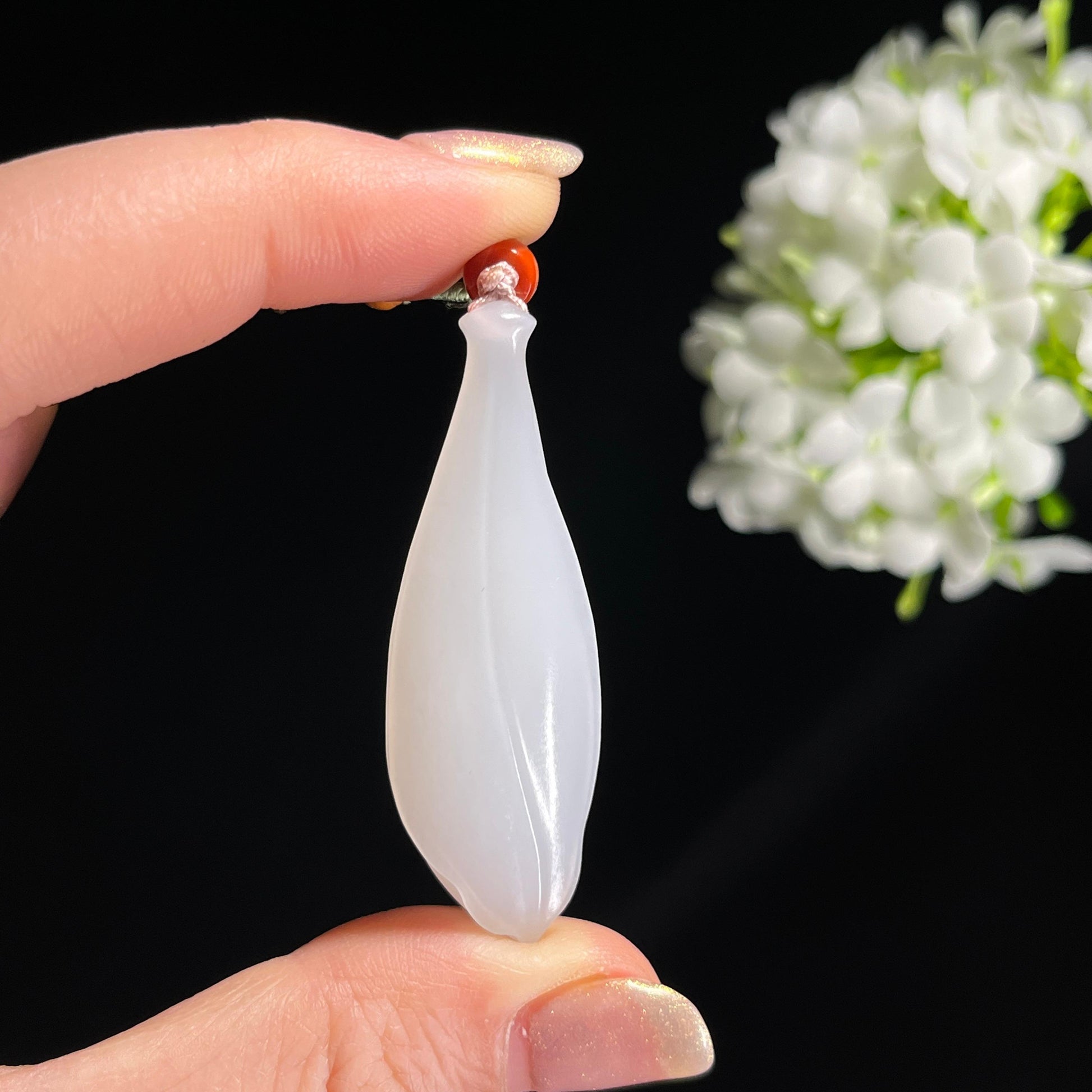 新疆天然和田玉羊脂白“玉堂富贵”玉兰花吊坠（yc303424）