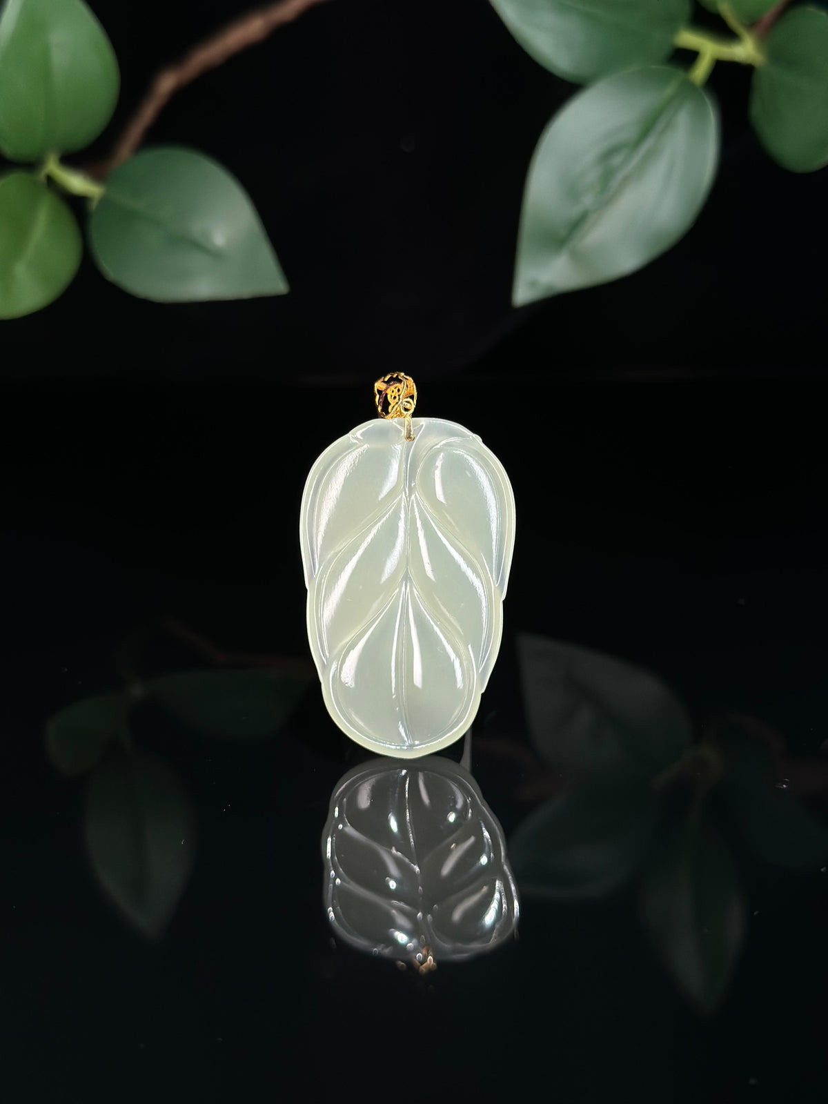 中秋特惠，和田玉 18K 金镶晴水金枝玉叶挂件（yc734665）