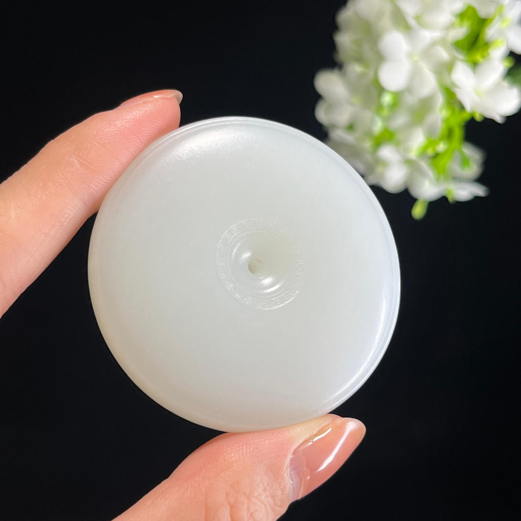 和田玉“环纳千祥”羊脂白玉平安扣（yc349502）