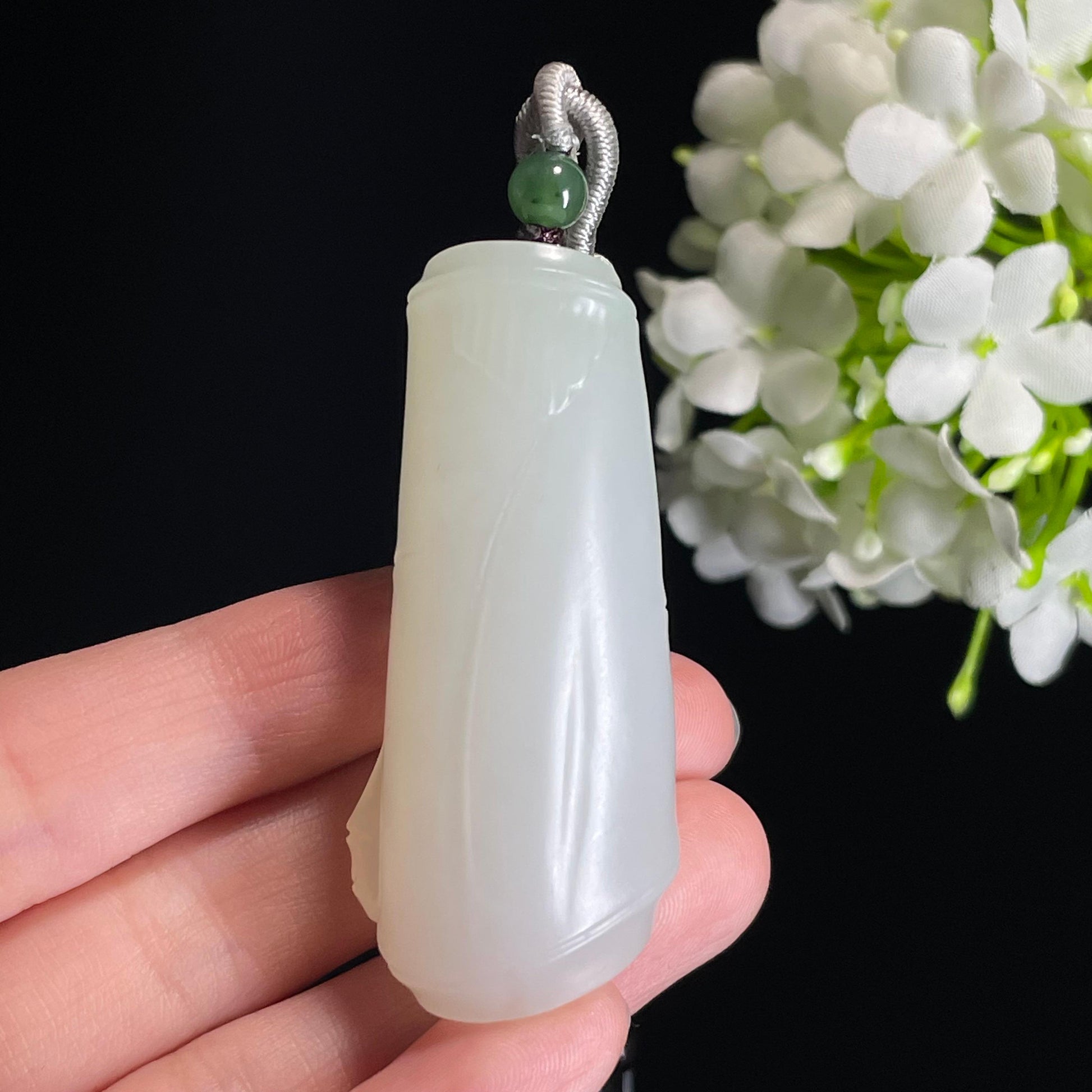 和田玉羊脂白玉“月中湘竹”竹节雕刻挂件（yc315061）