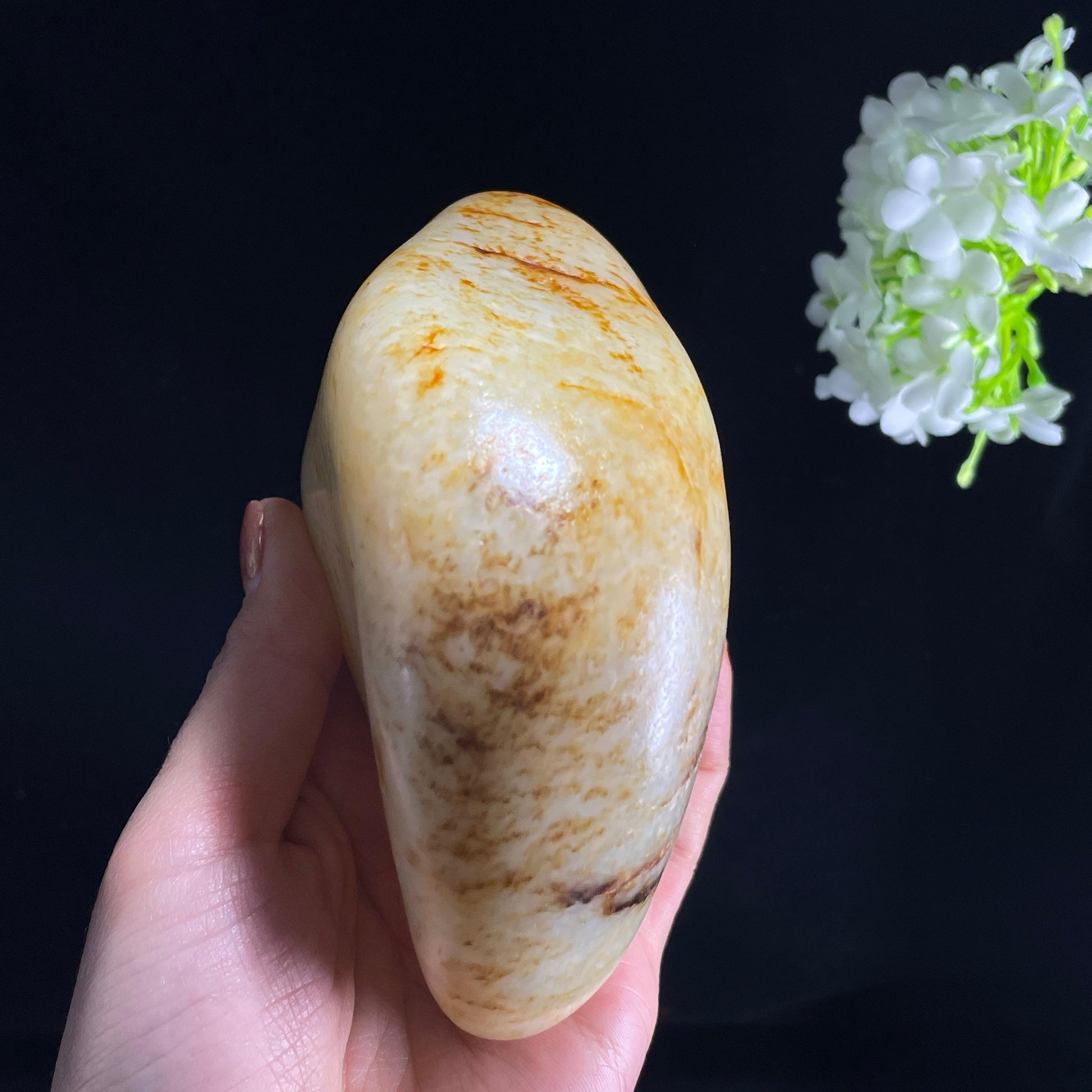 和田玉白玉“霜汀金织”洒金洒红皮籽料（yc387536）