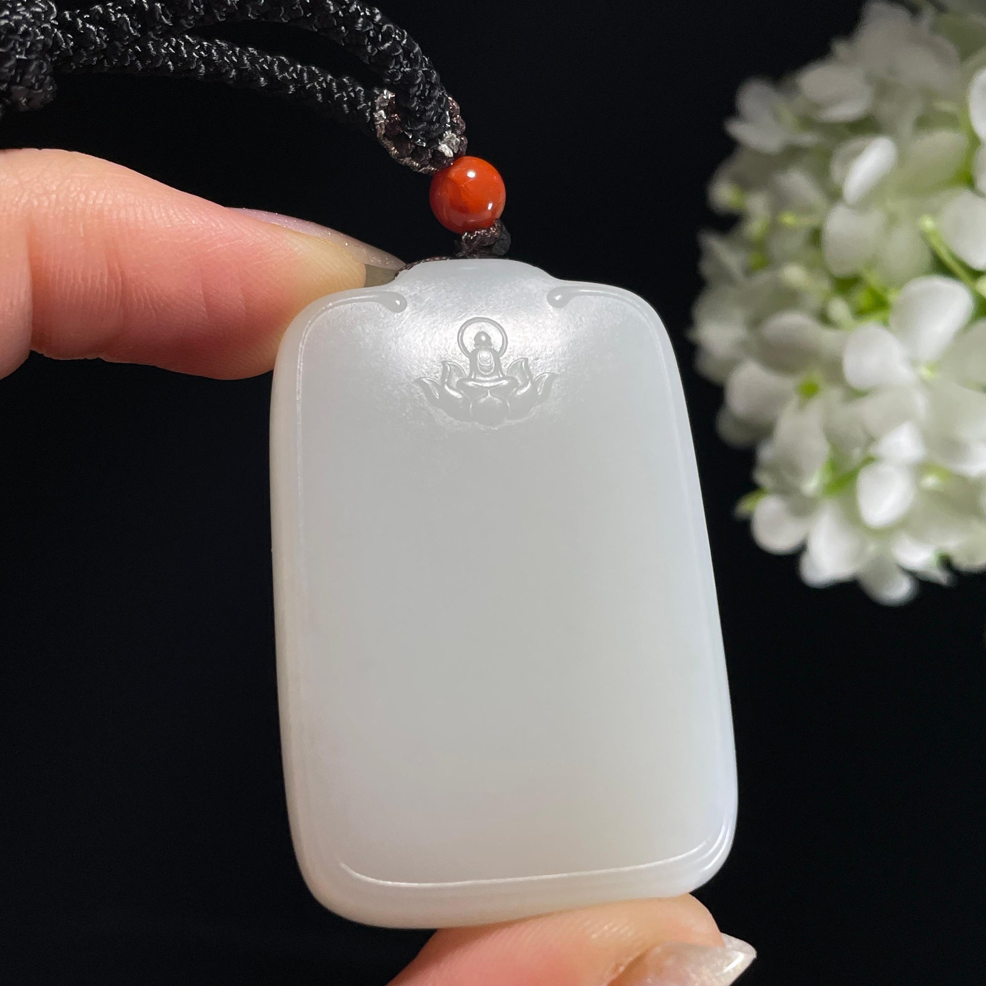 和田玉羊脂白玉“莲开净心”平安无事牌（yc327458）