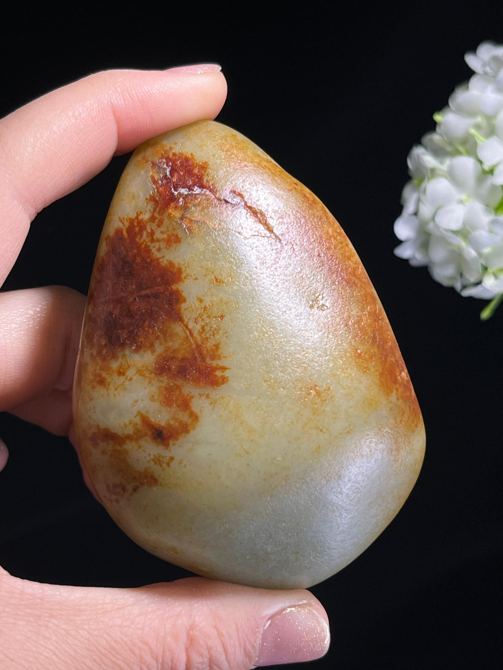 新疆天然和田玉籽料原石聚红皮手把件（yc262717）