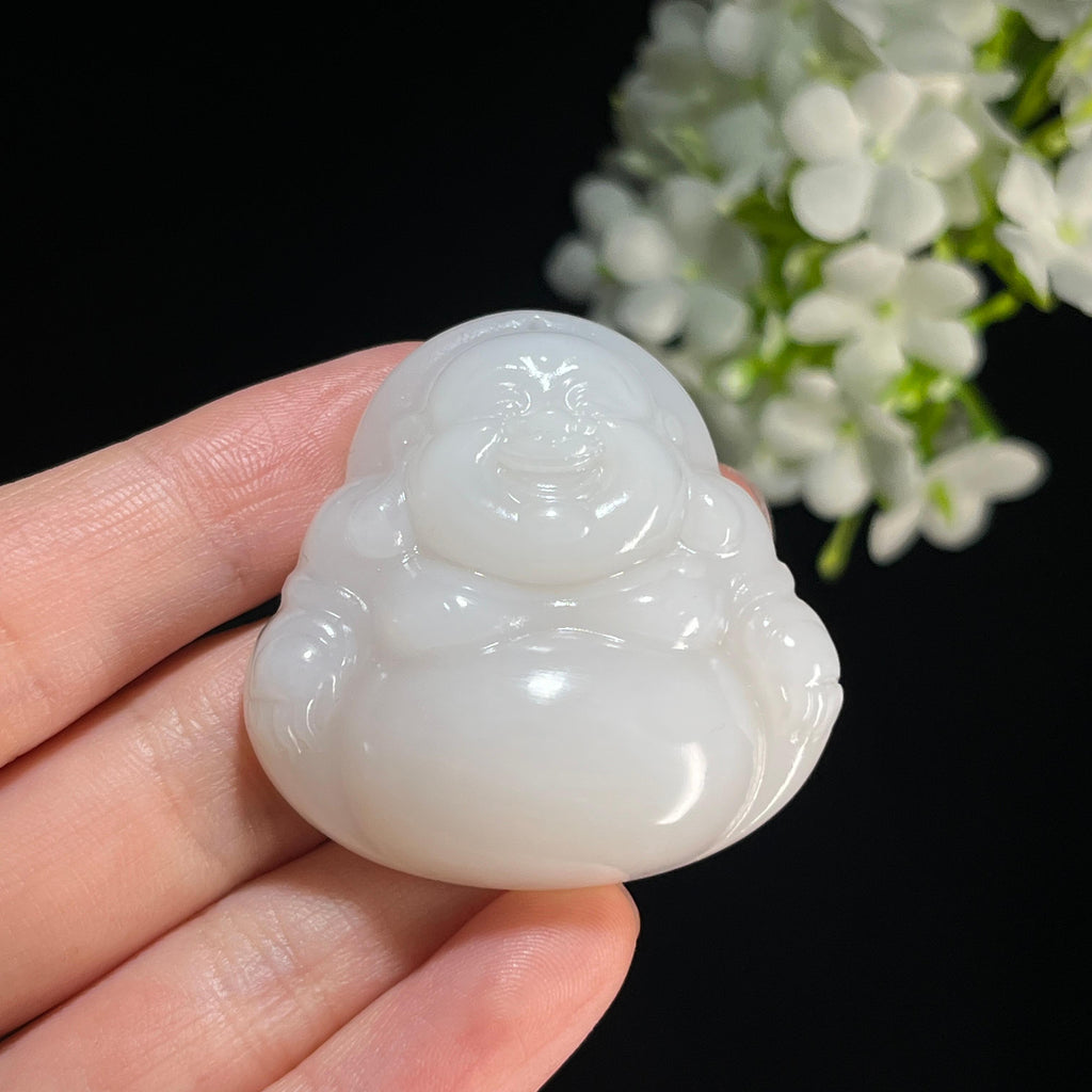 和田玉白玉弥勒佛雕刻挂件（yc367283）