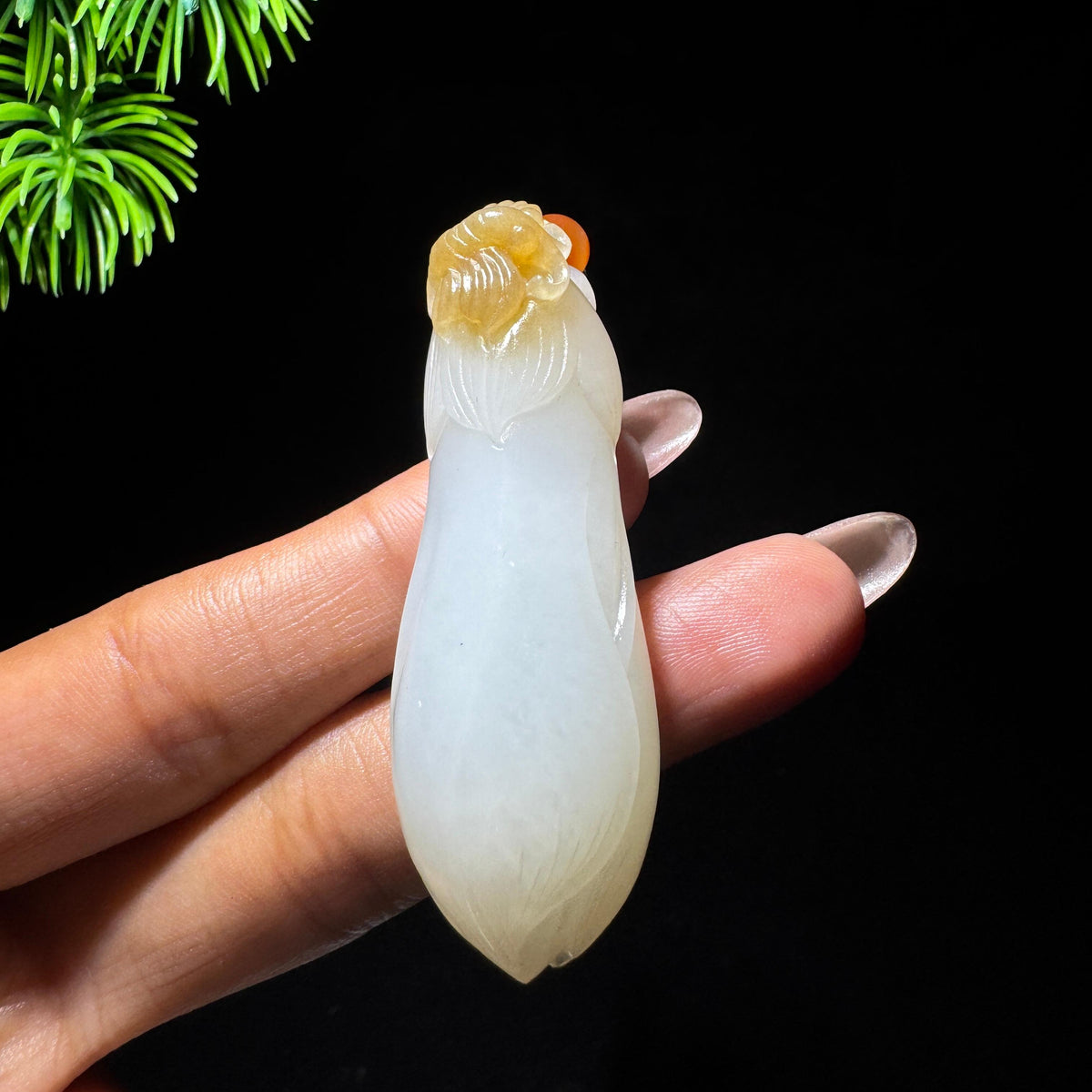 和田玉山料糖白玉兰花（yc734112）