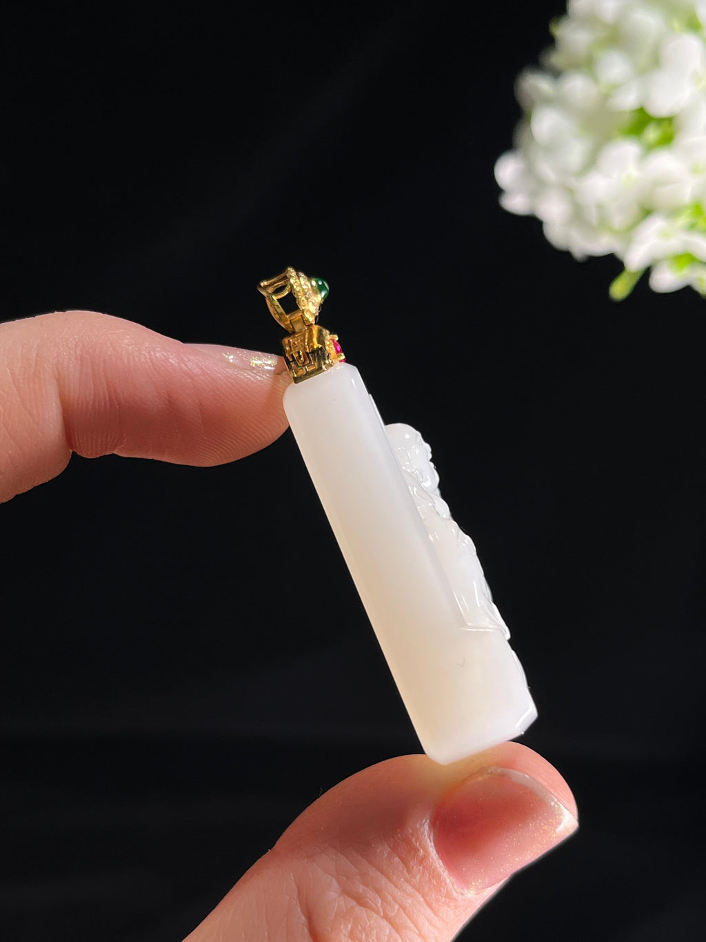 18k金镶和田玉白玉“福瑞呈祥”挂件（无事牌和串一起卖）（yc267135）