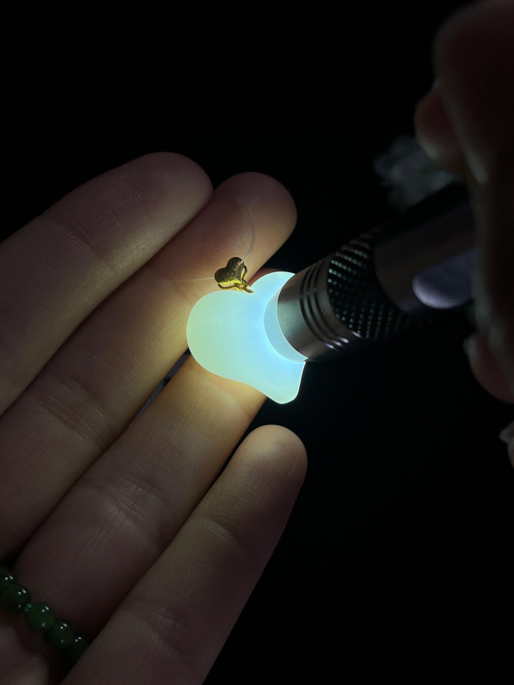 新疆天然和田玉白玉18k金镶心形吊坠（yc260378）