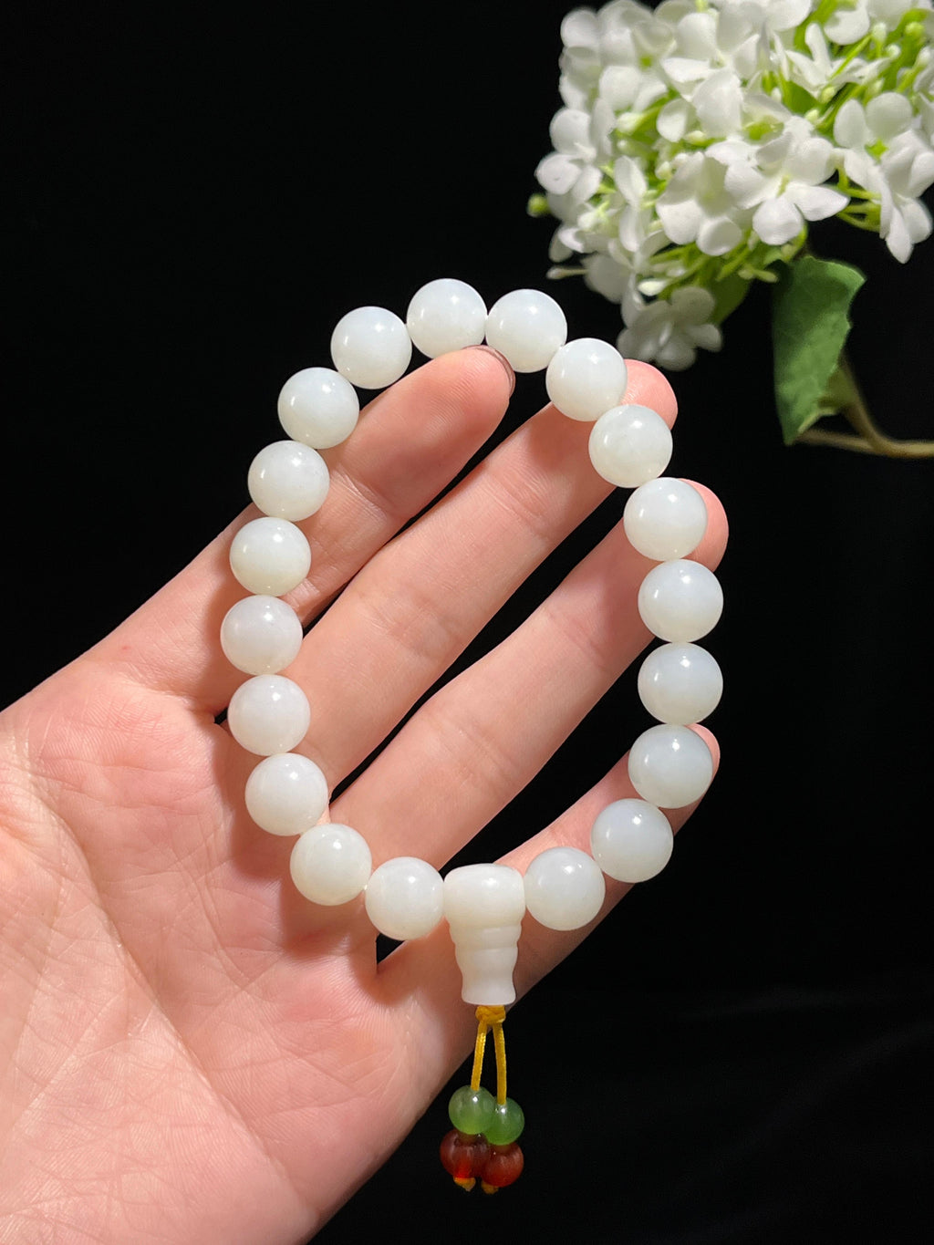 新疆天然和田玉白玉圆珠手串中国风手链（yc258289）