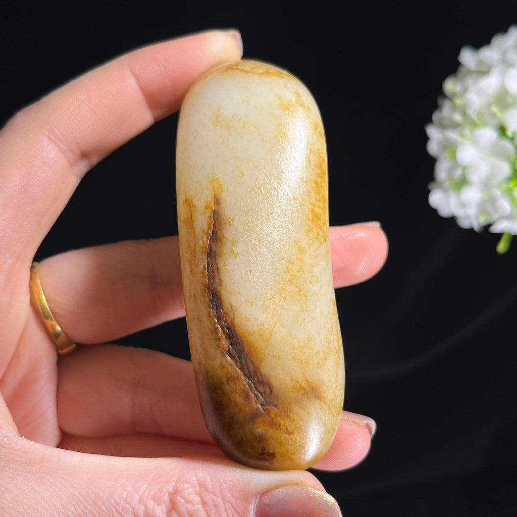 新疆天然和田玉白玉“暖褐凝脂”洒金皮籽料原石（yc300239）