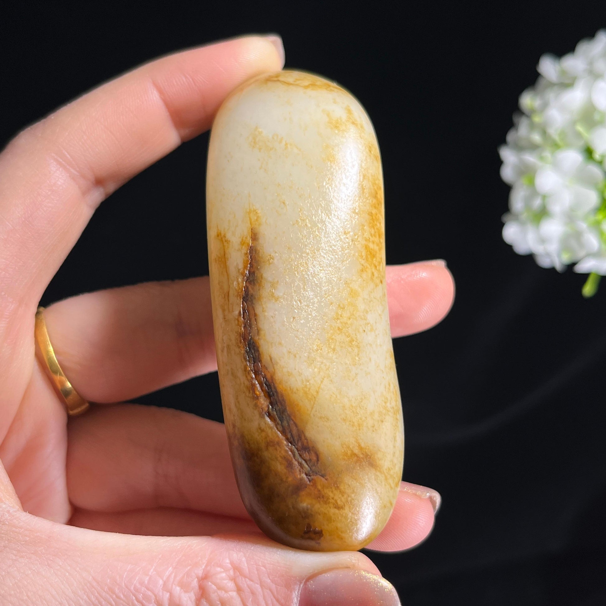 新疆天然和田玉白玉“暖褐凝脂”洒金皮籽料原石（yc300239）