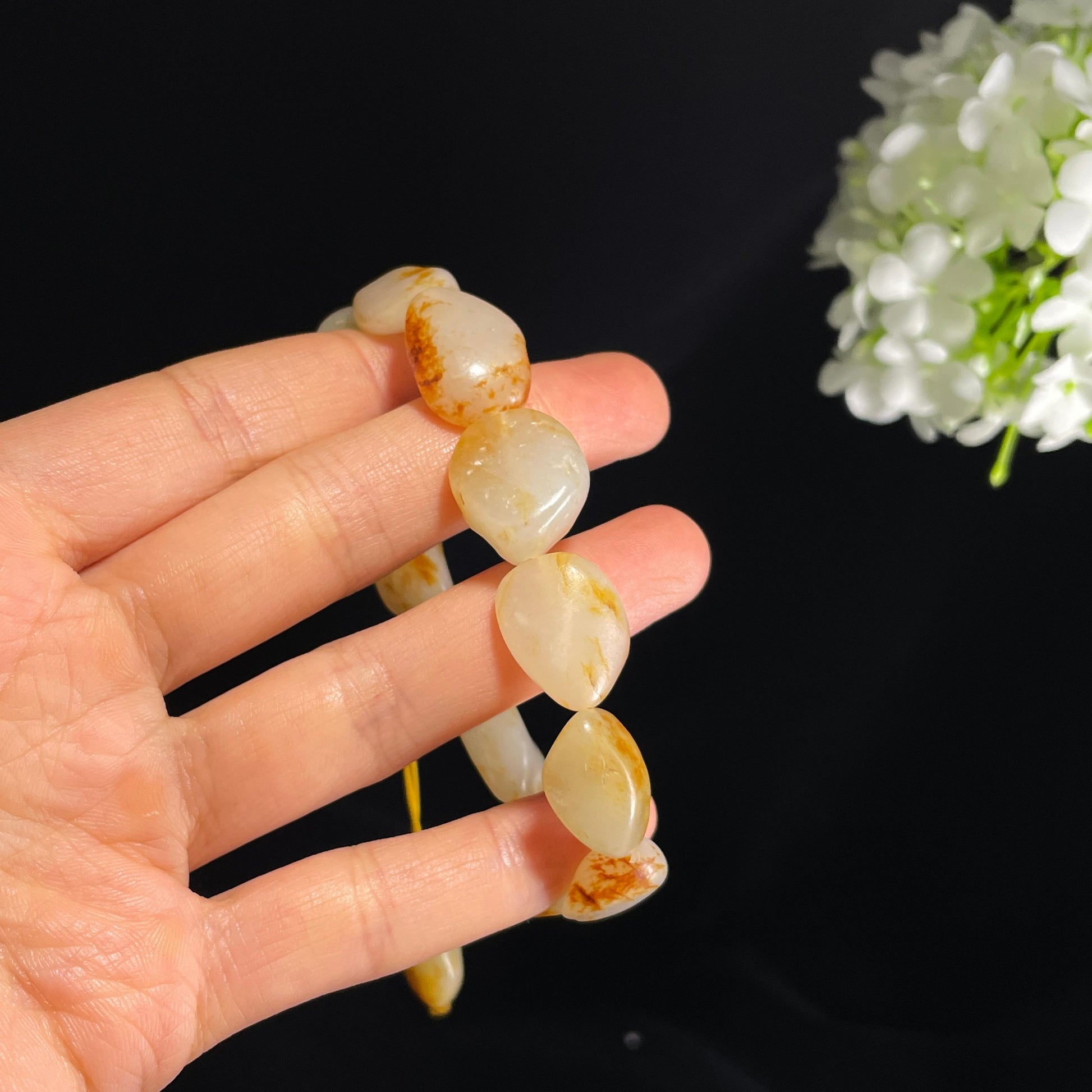 和田玉白玉青白玉洒金皮红皮白肉原籽手串（yc355770）