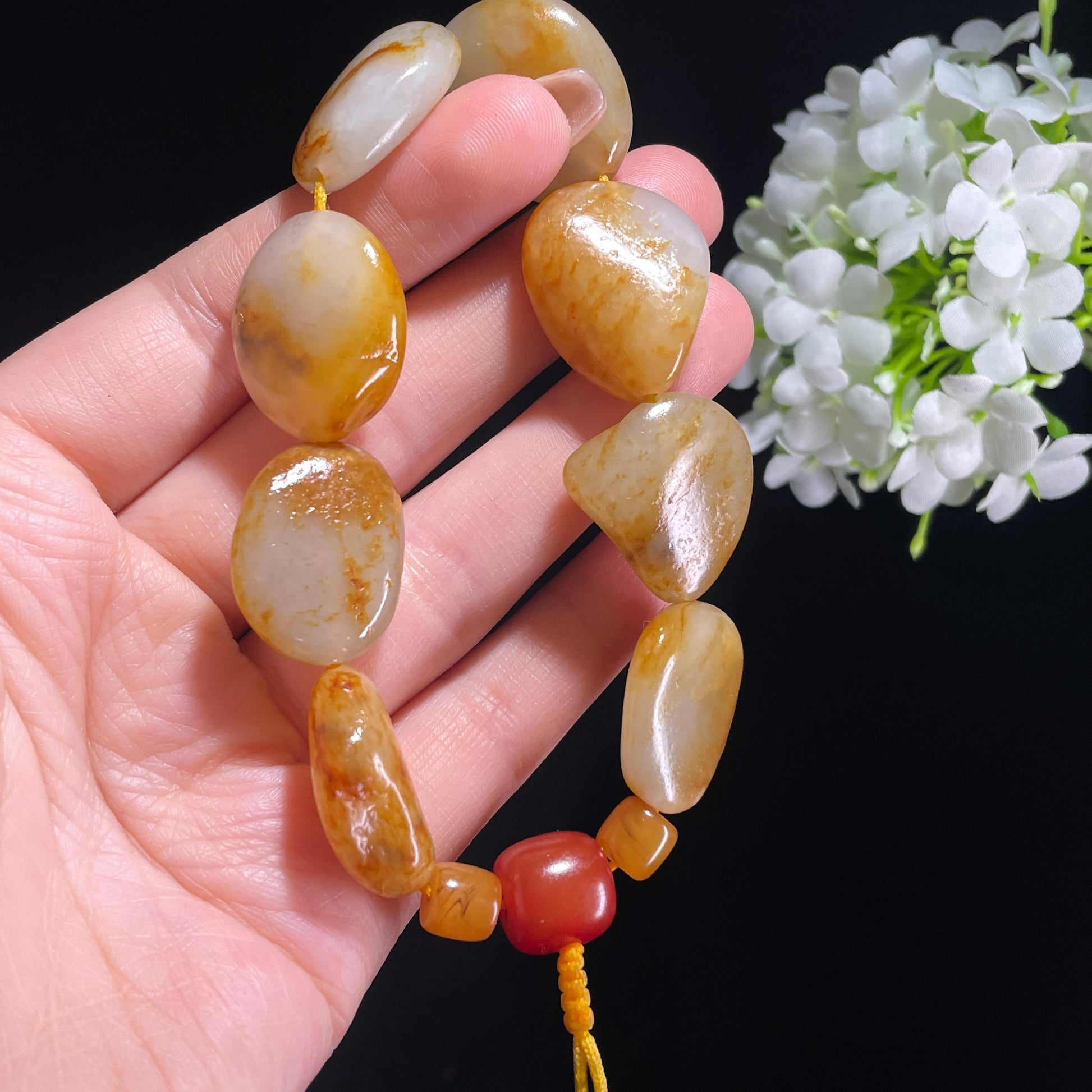 和田玉白玉红皮原籽手串（yc381984）