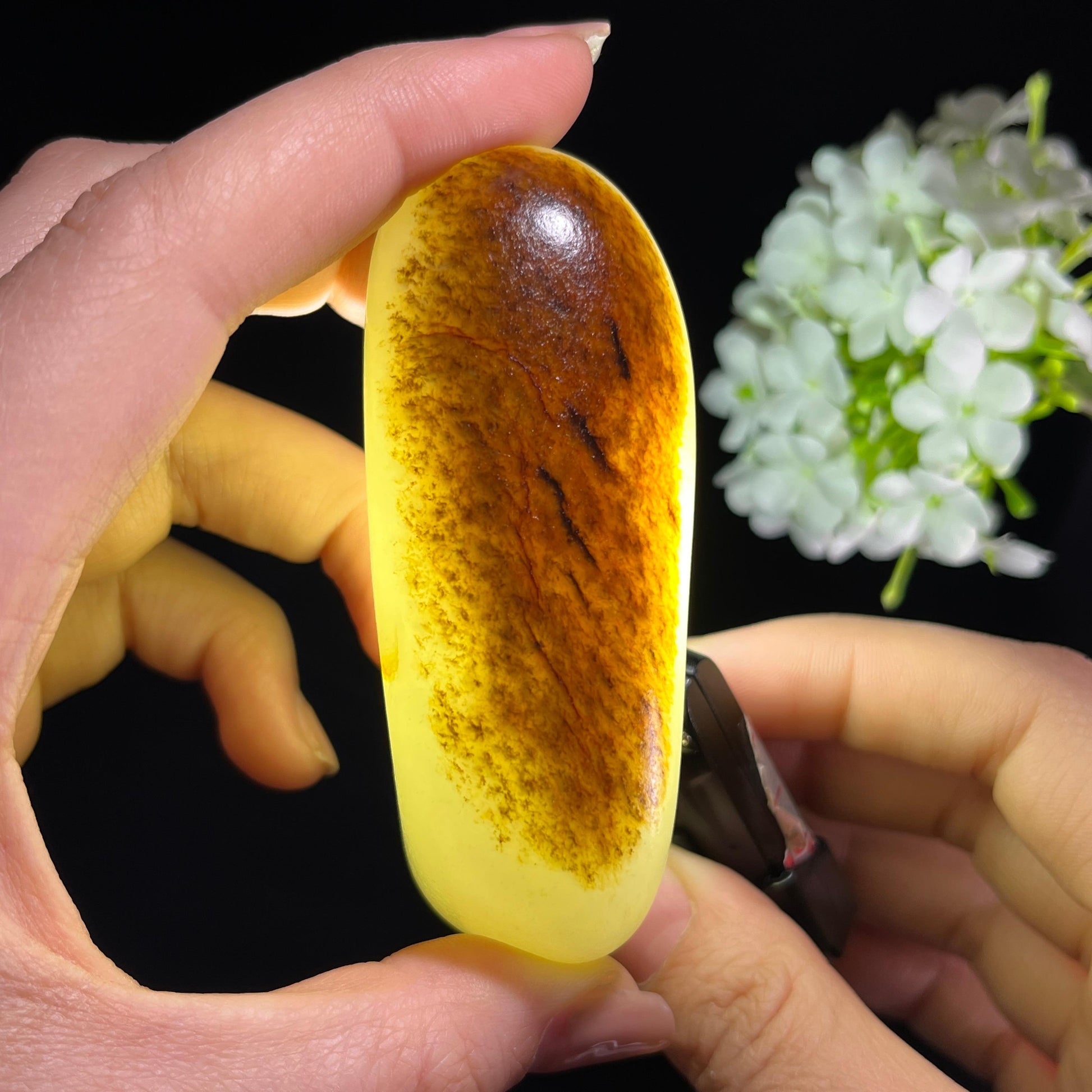 和田玉白玉“焰染霜河”虎皮籽料（yc386364）