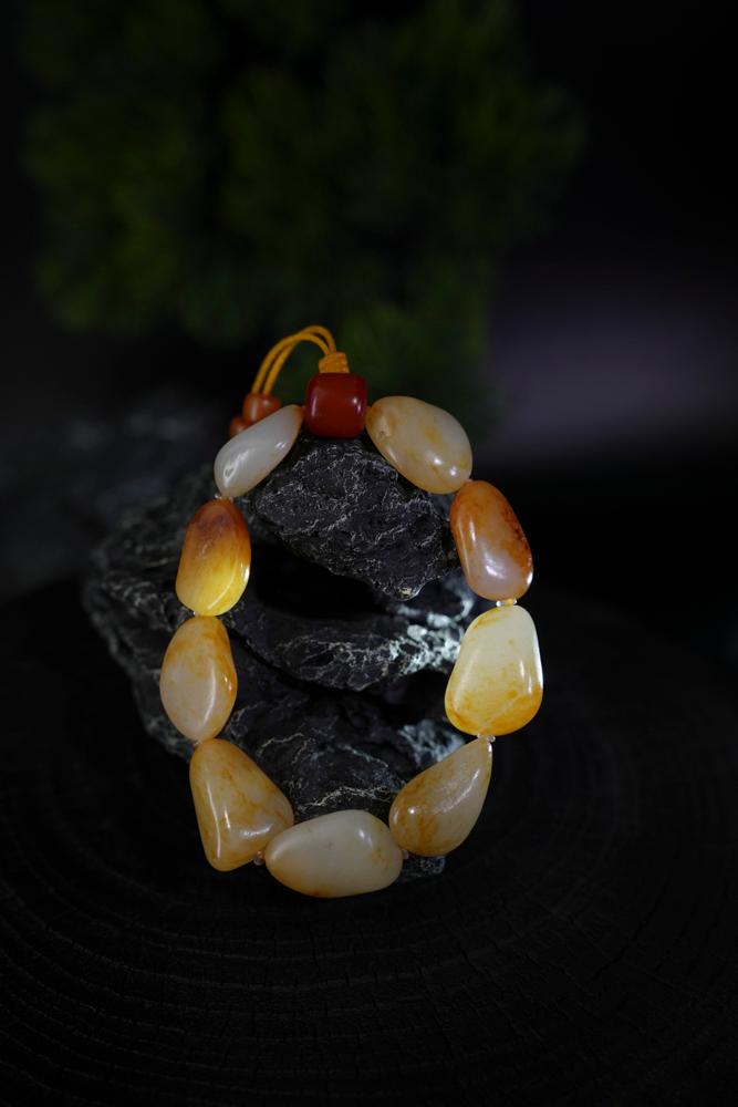 新疆和田玉白玉洒金皮籽料手串（原籽无修）（yc229763）