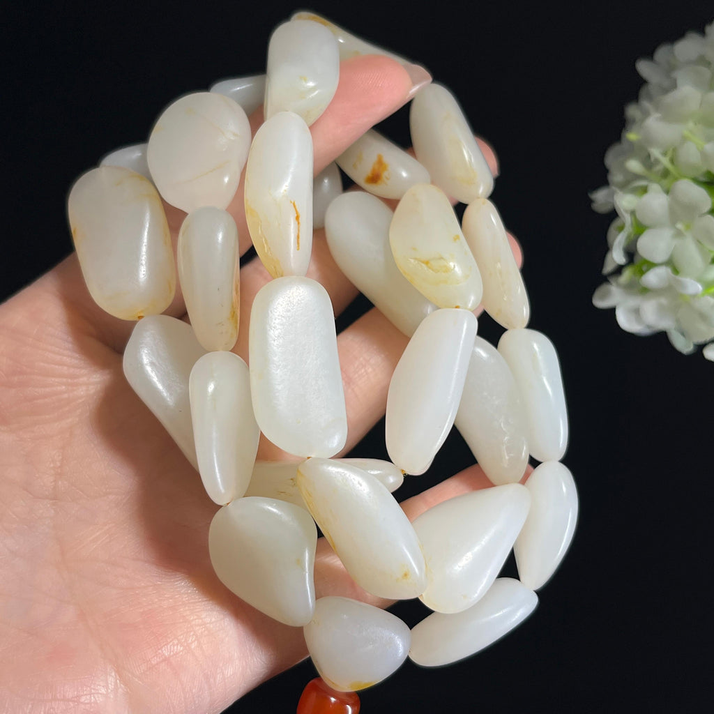 和田玉白玉洒金皮洒红皮籽料原籽项链（yc347157）