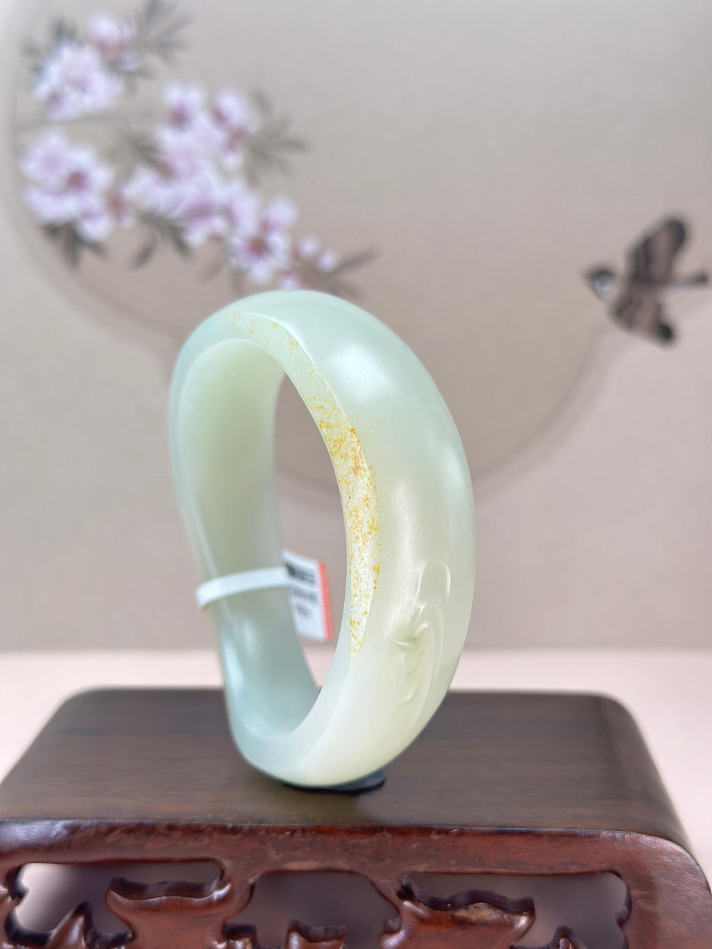 臻品新疆和田玉籽料洒金皮雕花轮胎镯（yc766058）