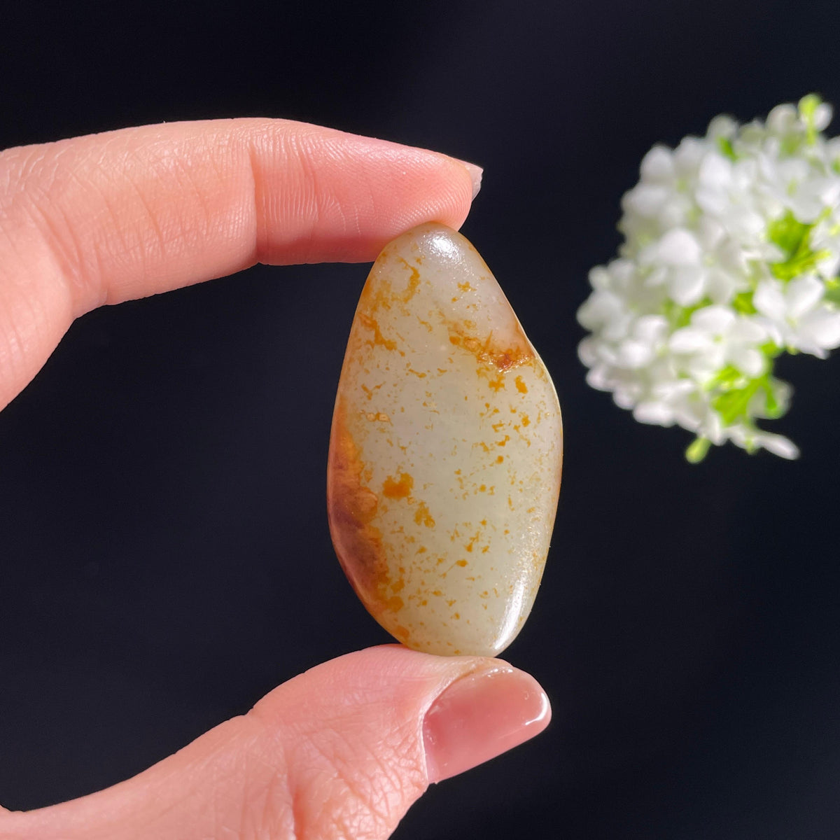 和田玉暖白种洒金皮“霞明玉映”籽料原石（yc284358）