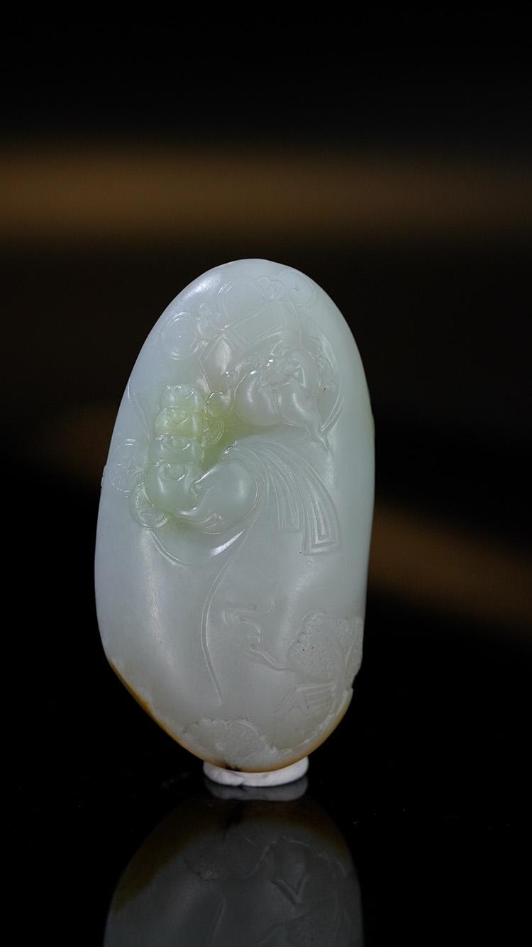 新疆和田玉籽料带翠财神挂件（yc248587）