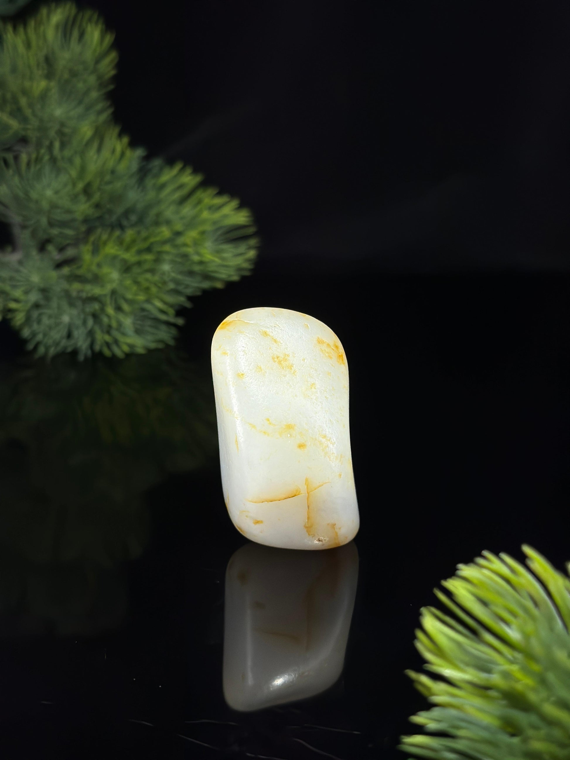 新疆和田玉白玉带青花洒金皮籽料手把件（yc479235）