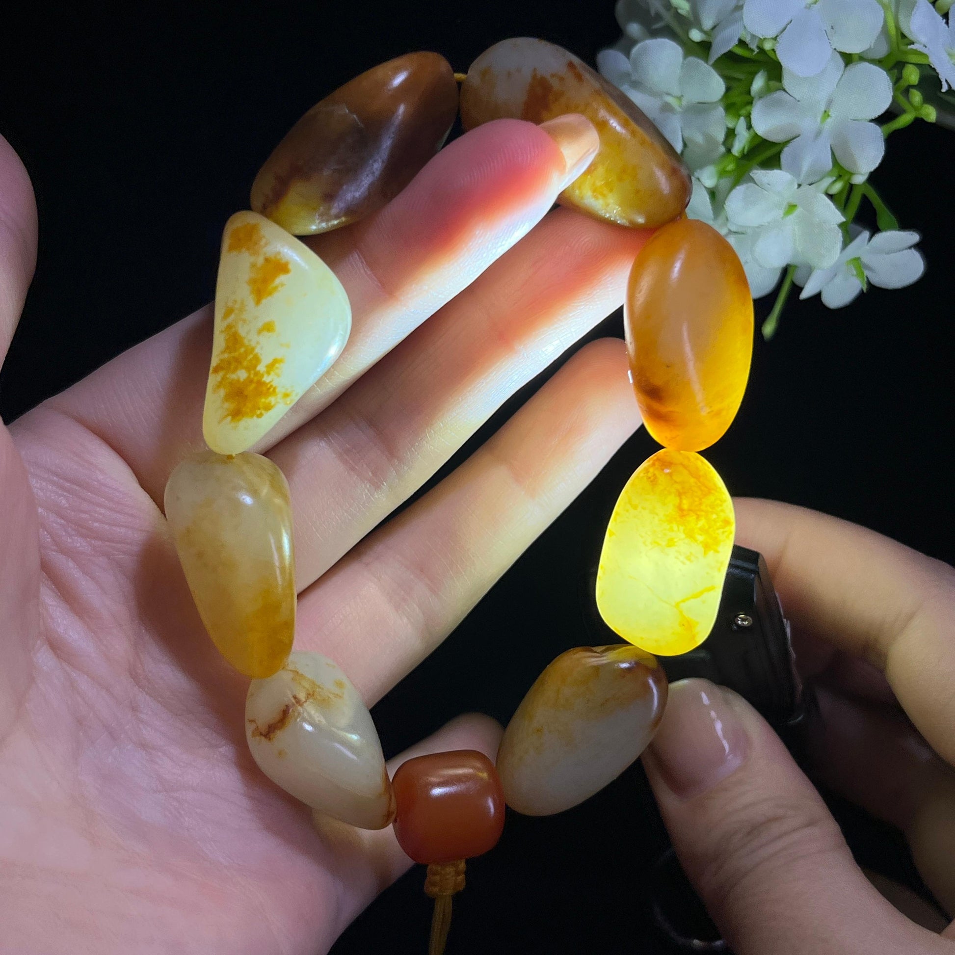 和田玉白玉洒金皮红皮原籽手串（yc381696）