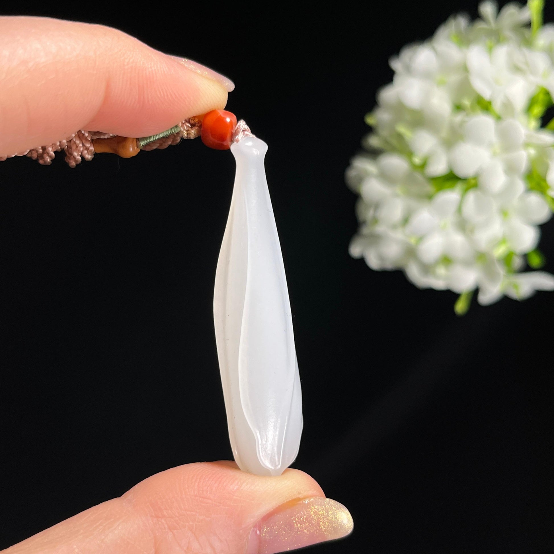 新疆天然和田玉羊脂白“玉堂富贵”玉兰花吊坠（yc303424）