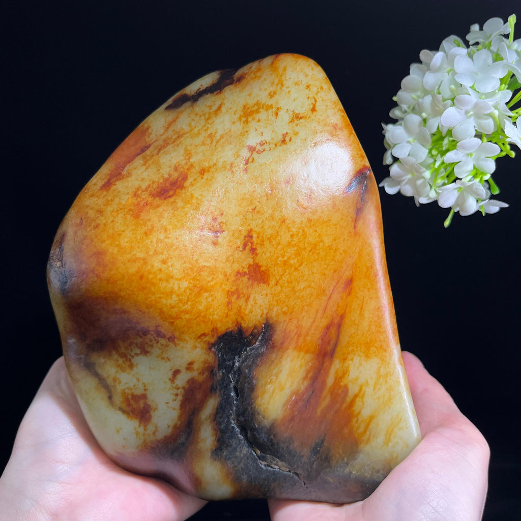 和田玉白玉“金墨绘山”通体洒金皮籽料（yc343173）