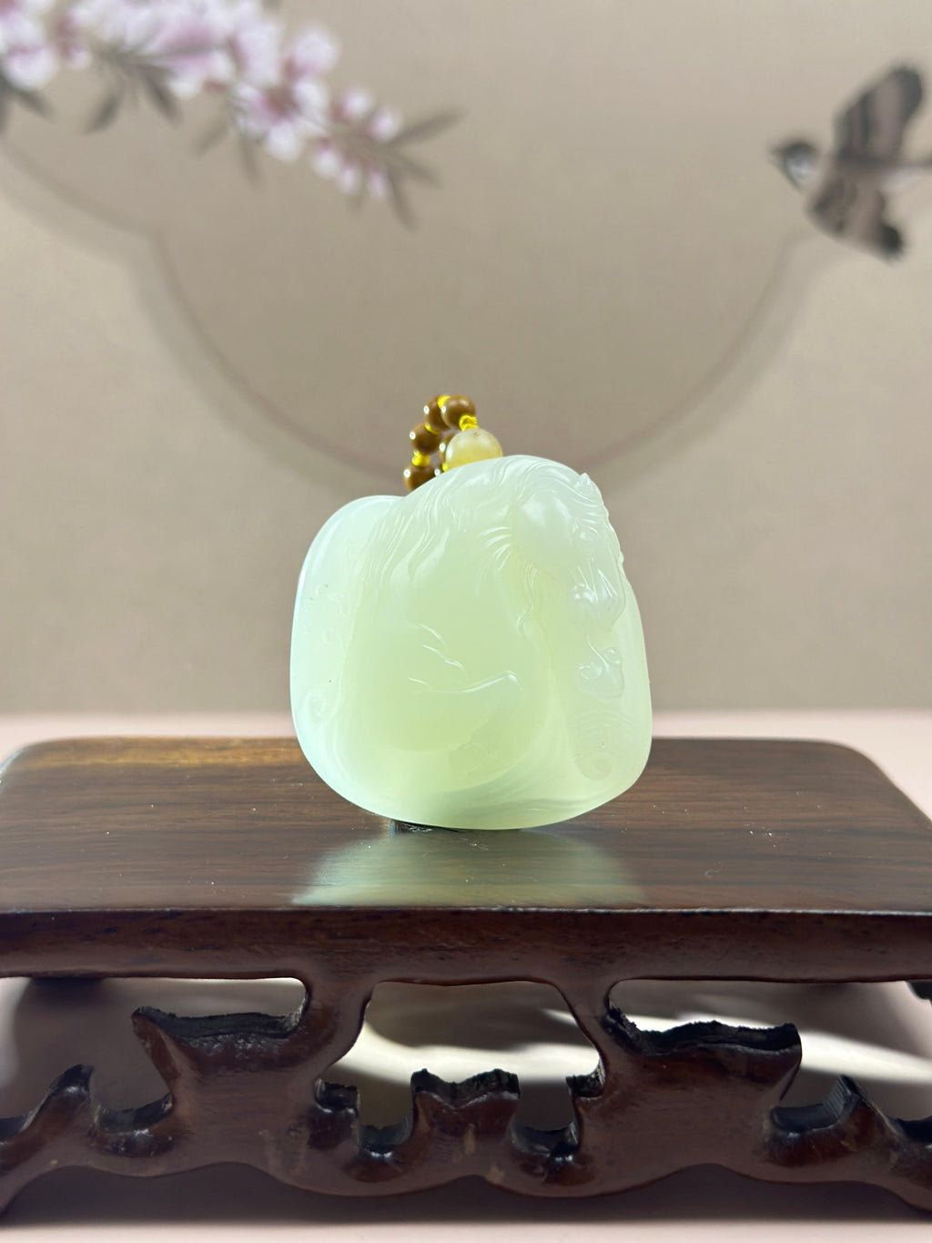 珍品新疆和田玉白玉籽料唐马挂件（yc766591）