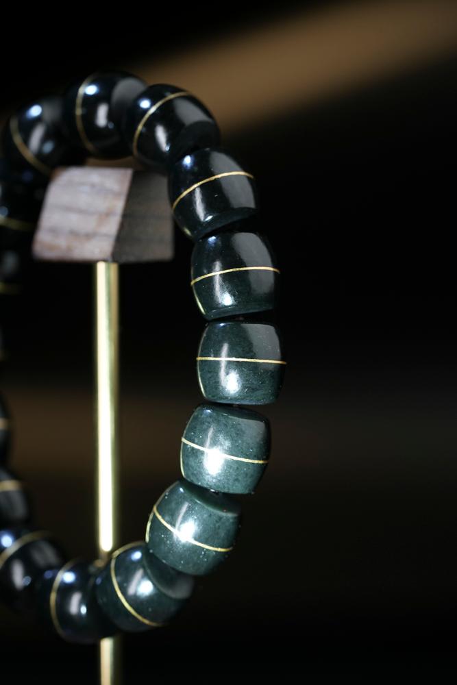 和田玉塔青非遗传承错金工艺手串（卡13）（yc248304）