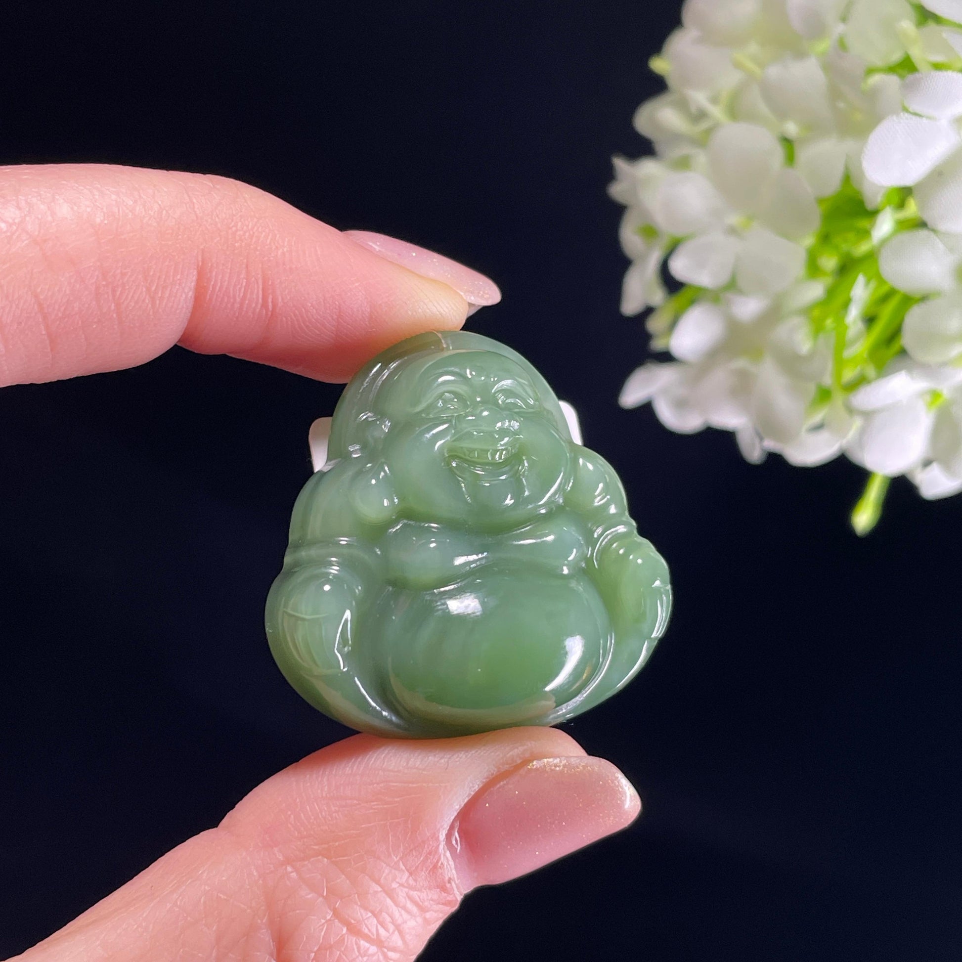 新疆天然和田玉碧玉弥勒佛雕刻挂件（yc342080）