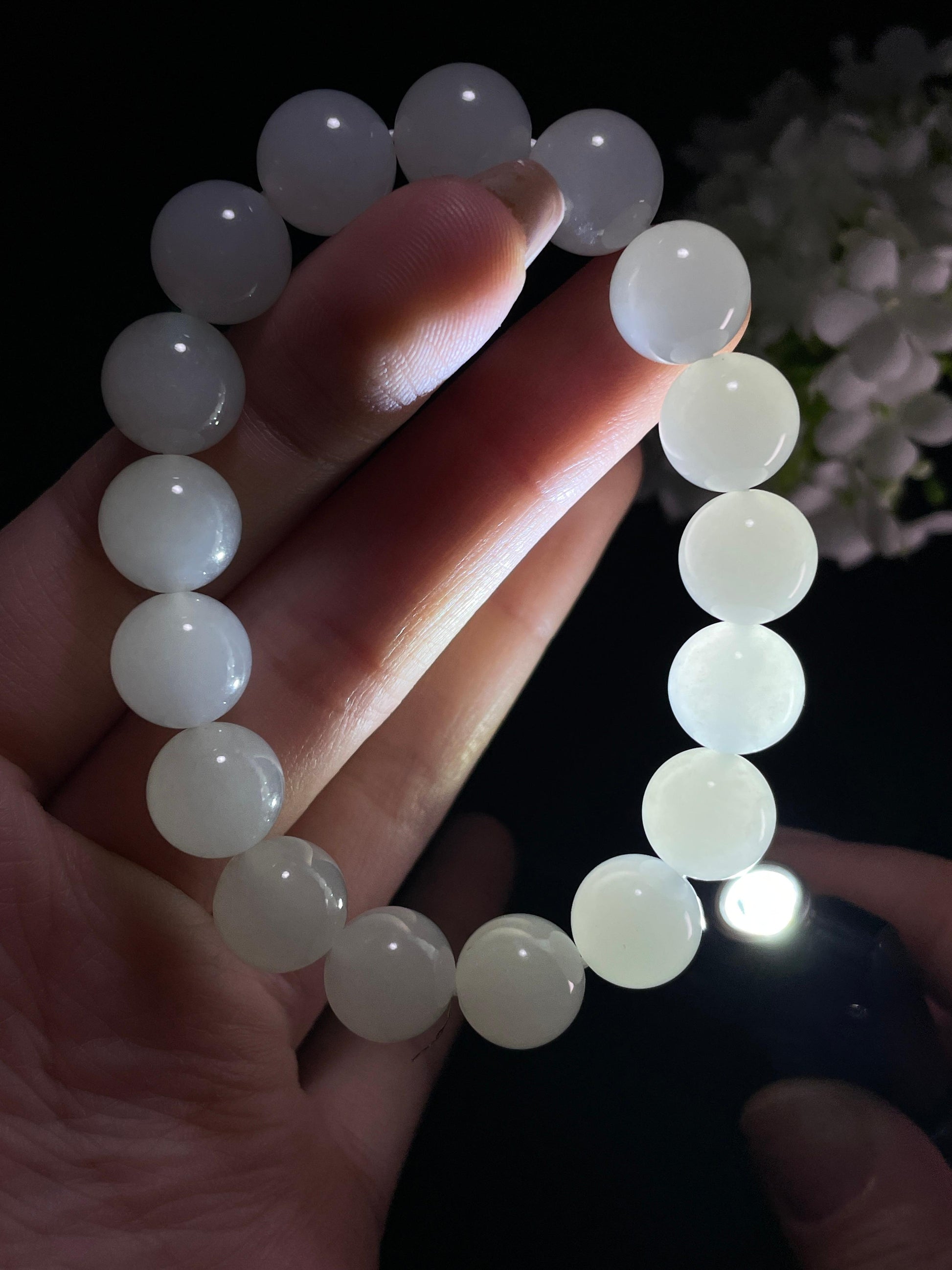 新疆天然和田玉白玉圆珠手串（yc357652）