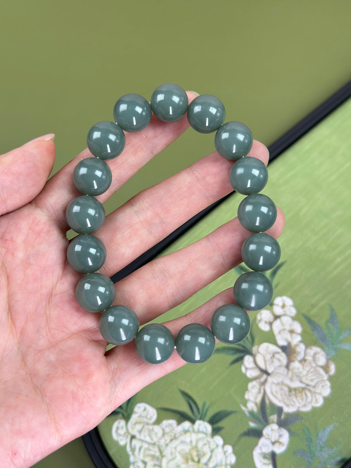 精品和田玉且末蓝圆珠手串（17颗）（yc751204）