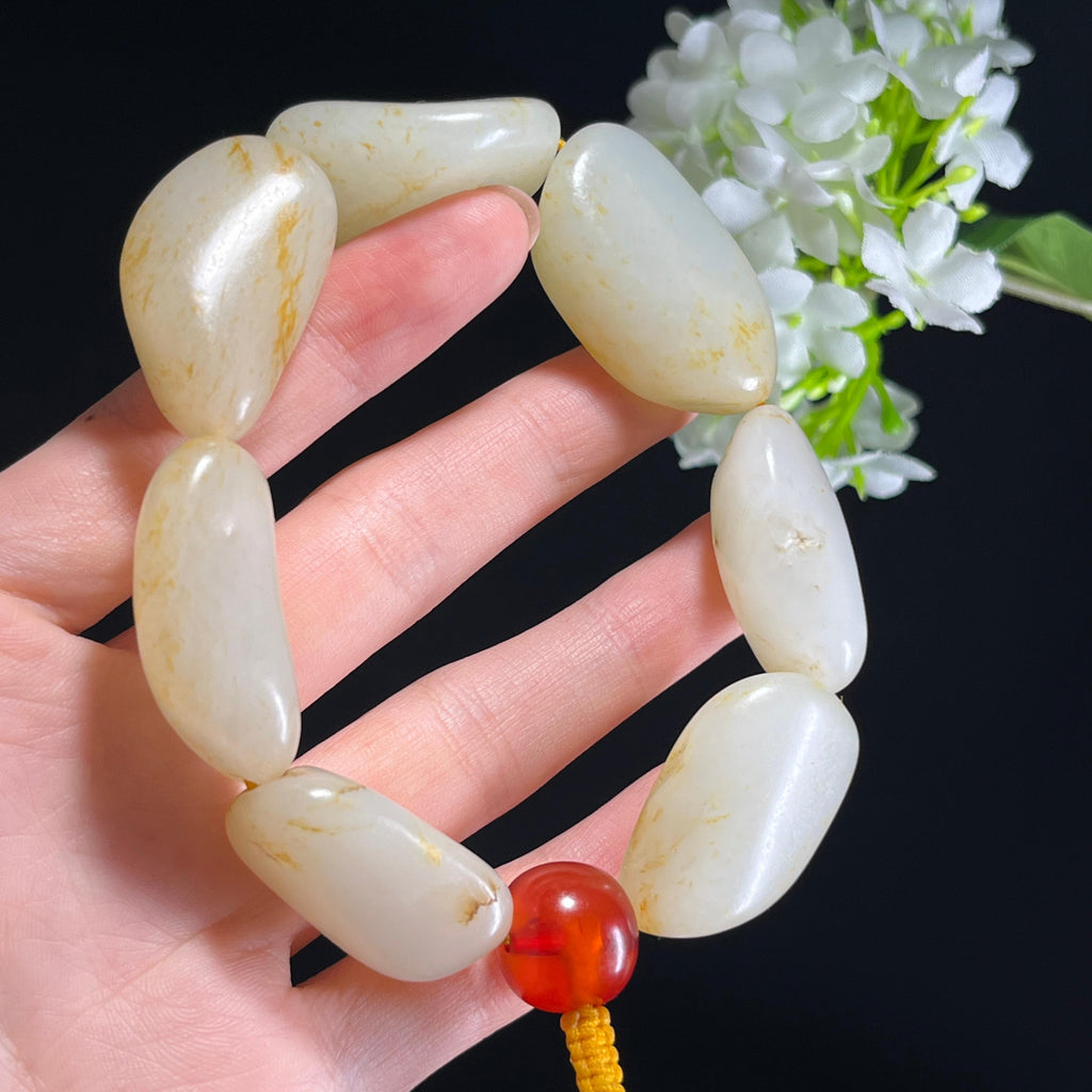和田玉白玉洒金皮籽料原籽手串（yc347410）