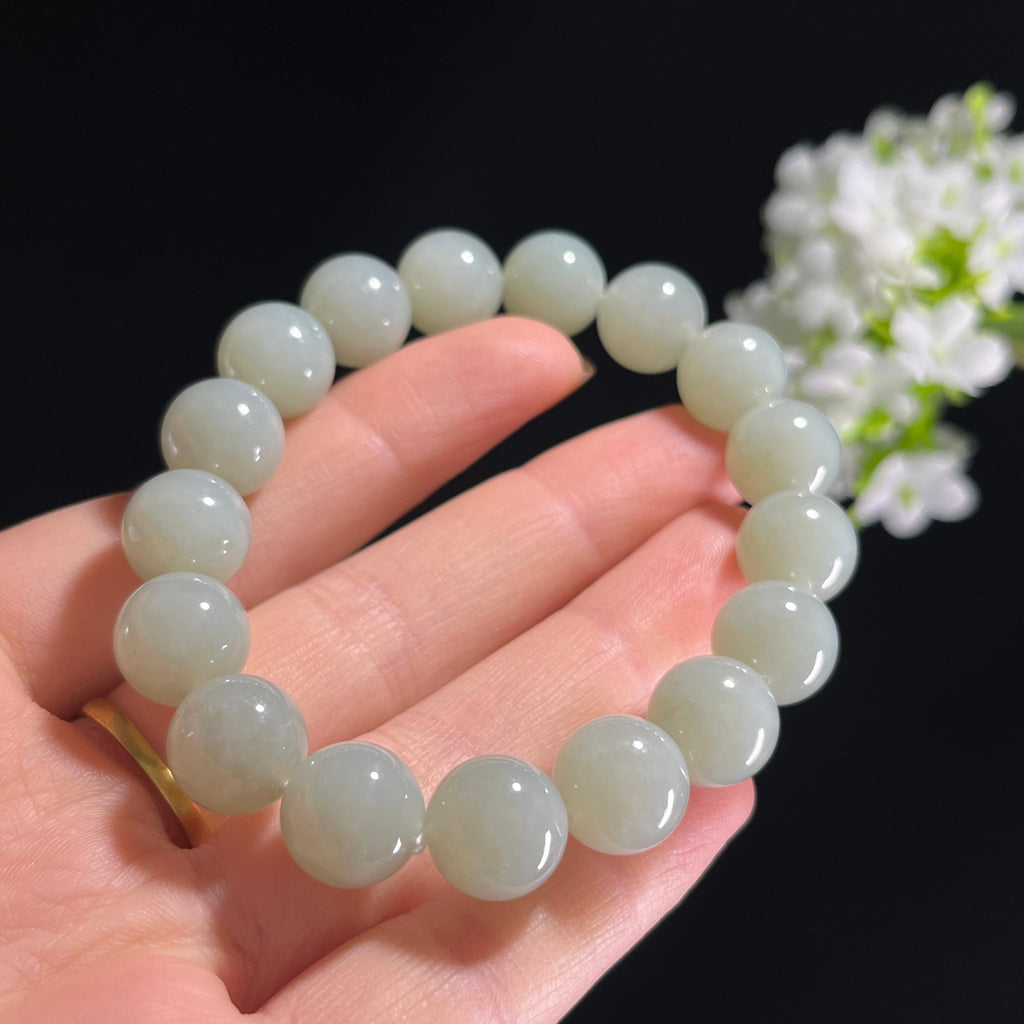 和田玉且末料青白玉“浅玉清光”手串（yc281662）