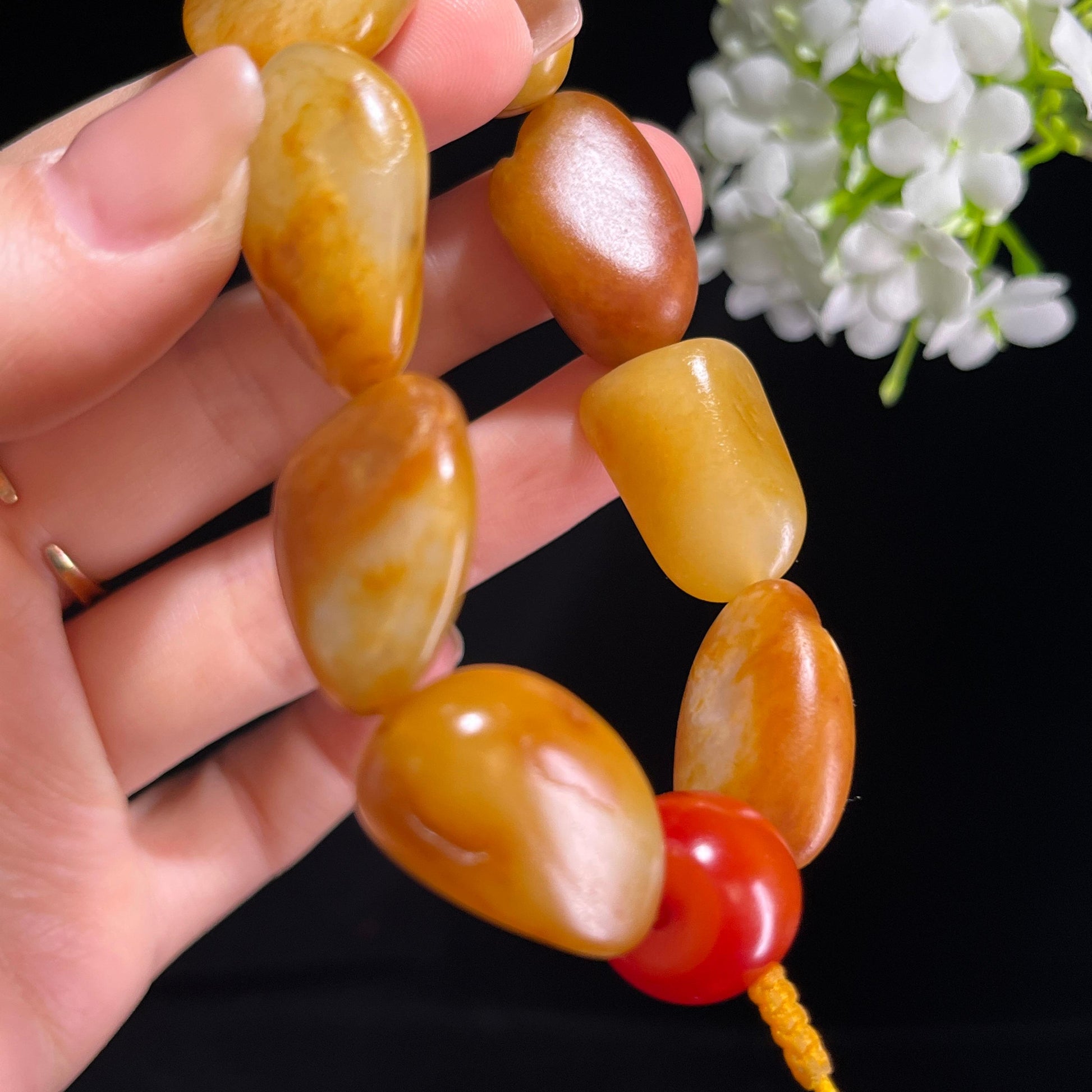 和田玉黄沁红沁原籽手串（yc381638）